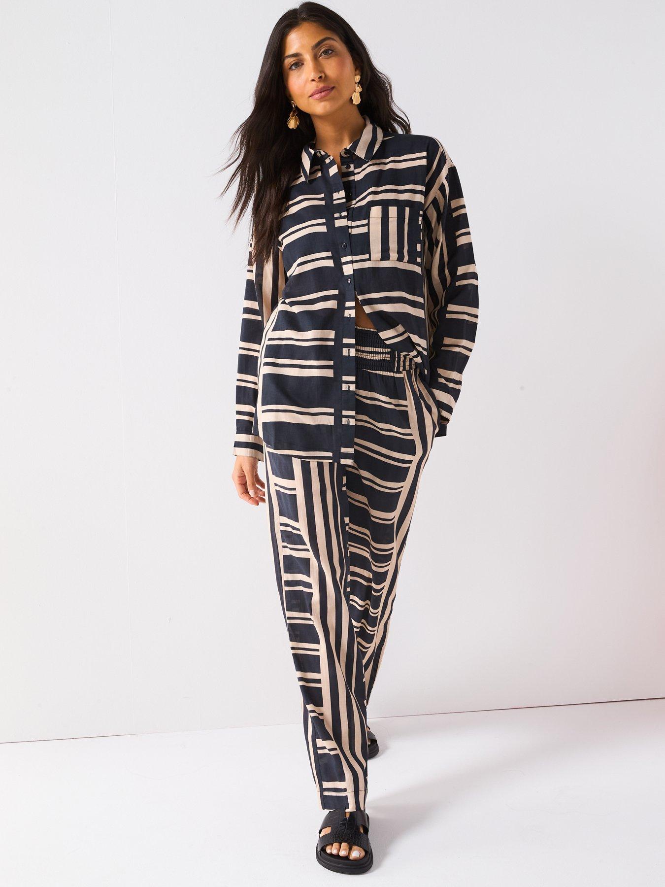 Image 5 of 6 of V by Very Striped Wide Leg Beach Trousers - Black