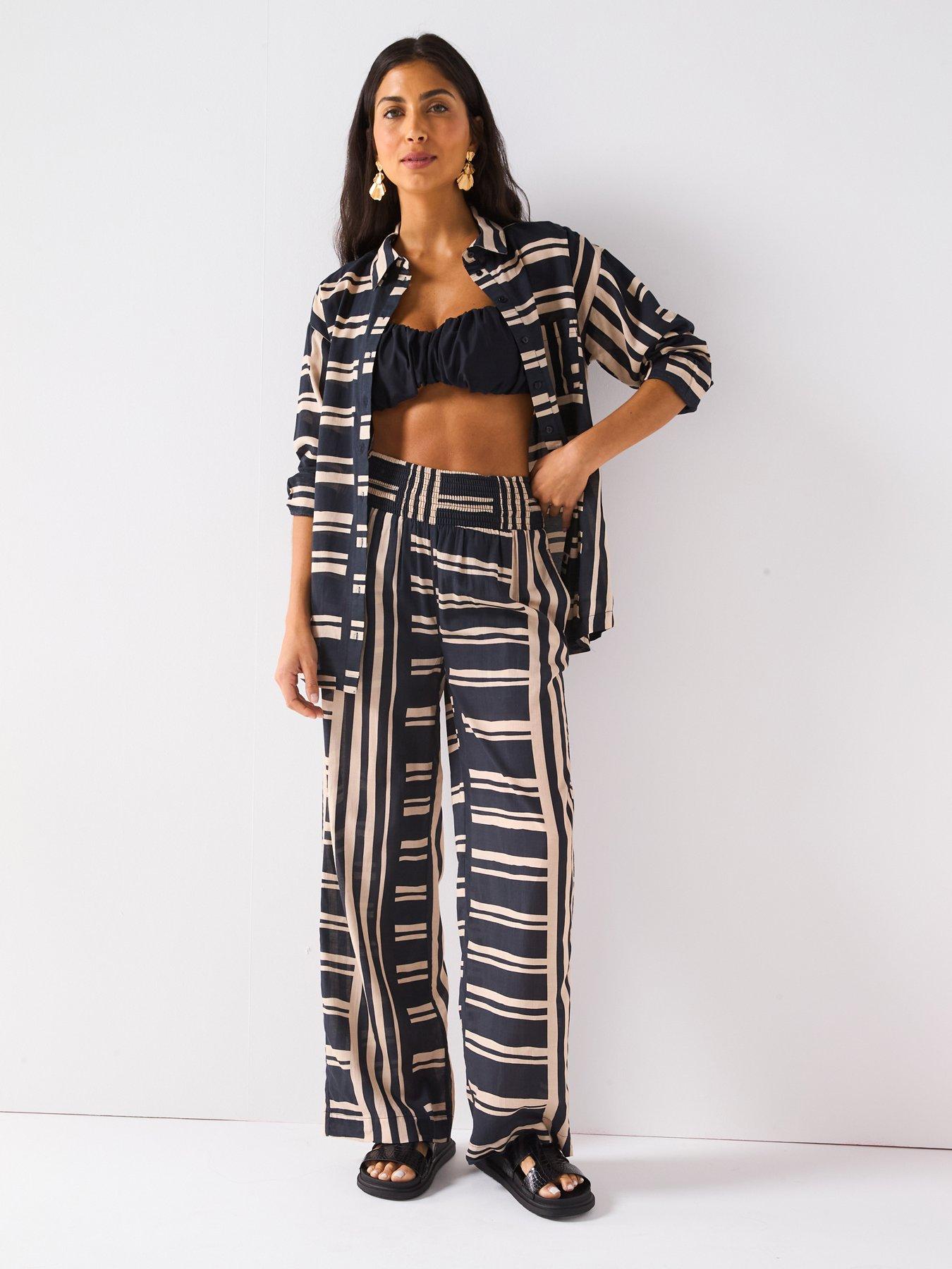 V by Very Striped Oversized Beach Shirt - Black