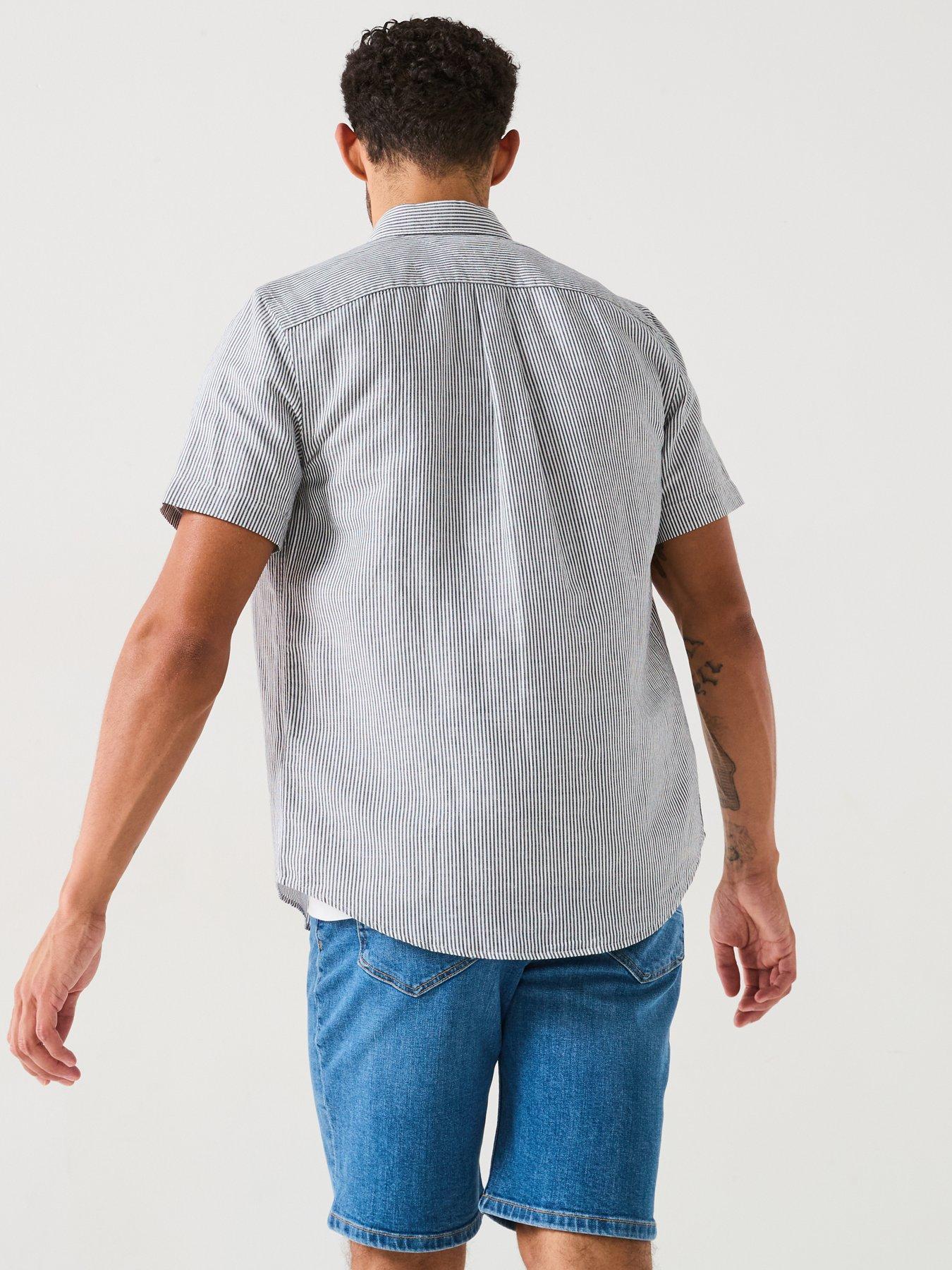 Image 2 of 6 of Tommy Hilfiger Regular Fit Cotton Linen Essential Stripe Short Sleeve Shirt - White/Black
