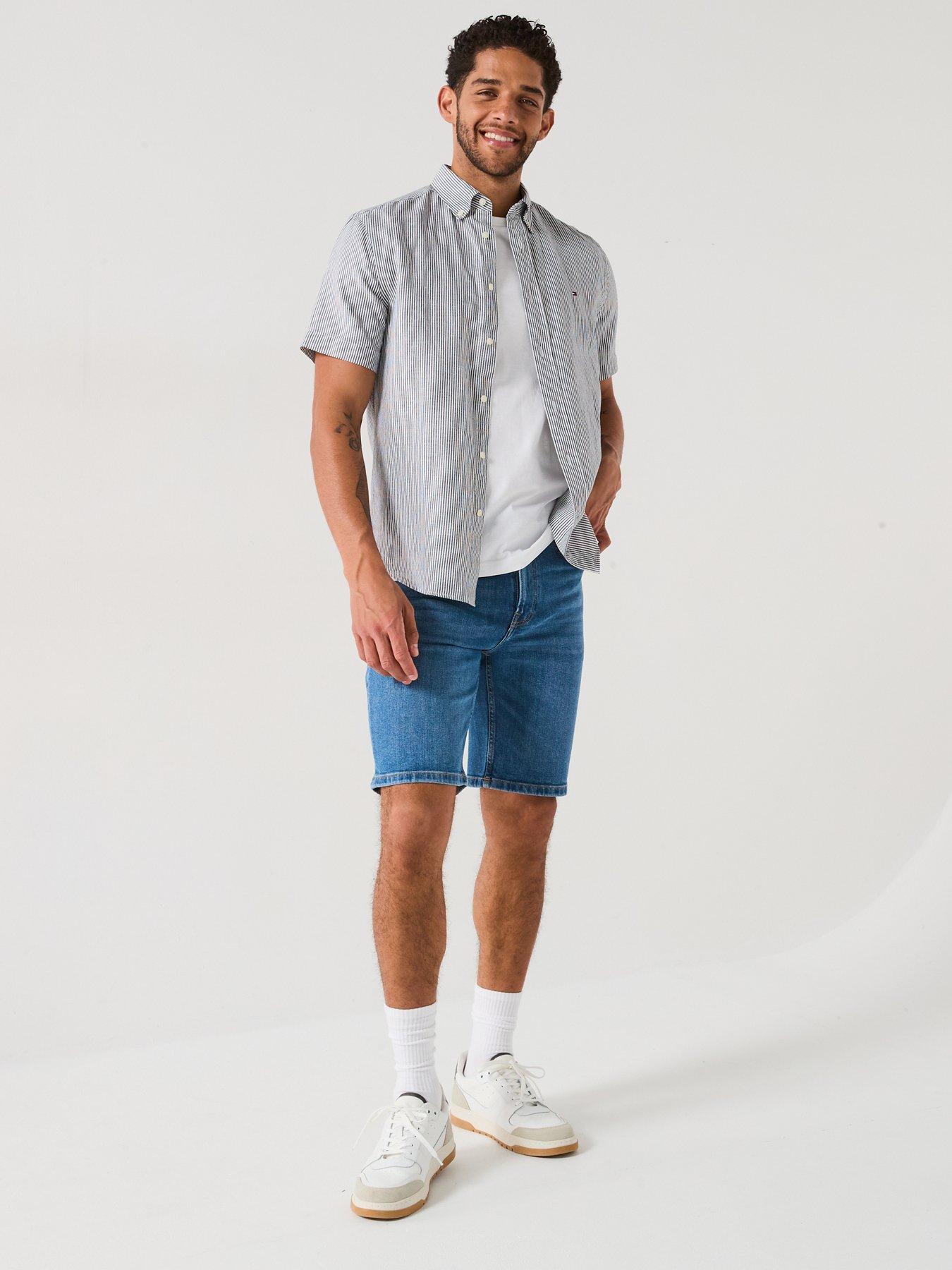 Image 3 of 6 of Tommy Hilfiger Regular Fit Cotton Linen Essential Stripe Short Sleeve Shirt - White/Black