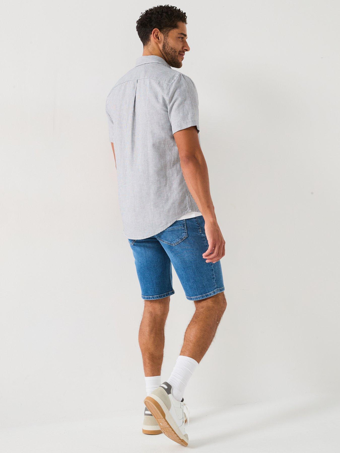 Image 6 of 6 of Tommy Hilfiger Regular Fit Cotton Linen Essential Stripe Short Sleeve Shirt - White/Black