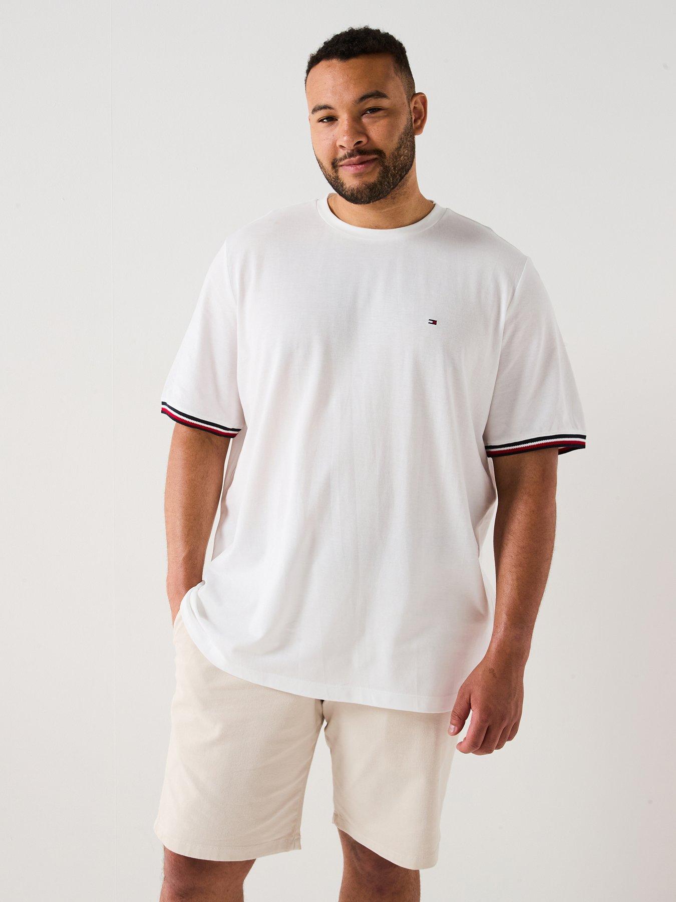 undefined Tommy Hilfiger Big & Tall Global Striped Cuff T-shirt - White