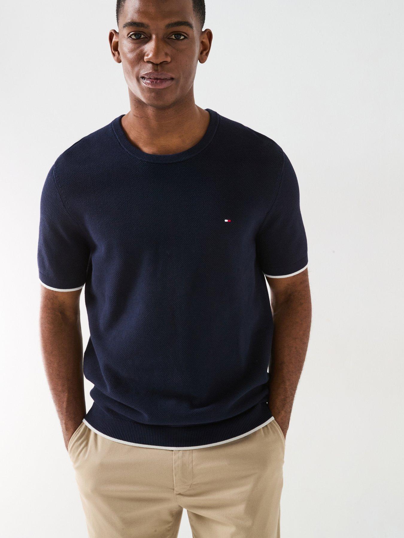 Tommy Hilfiger Tipped Structure Short Sleeve Knitted T-Shirt - Navy