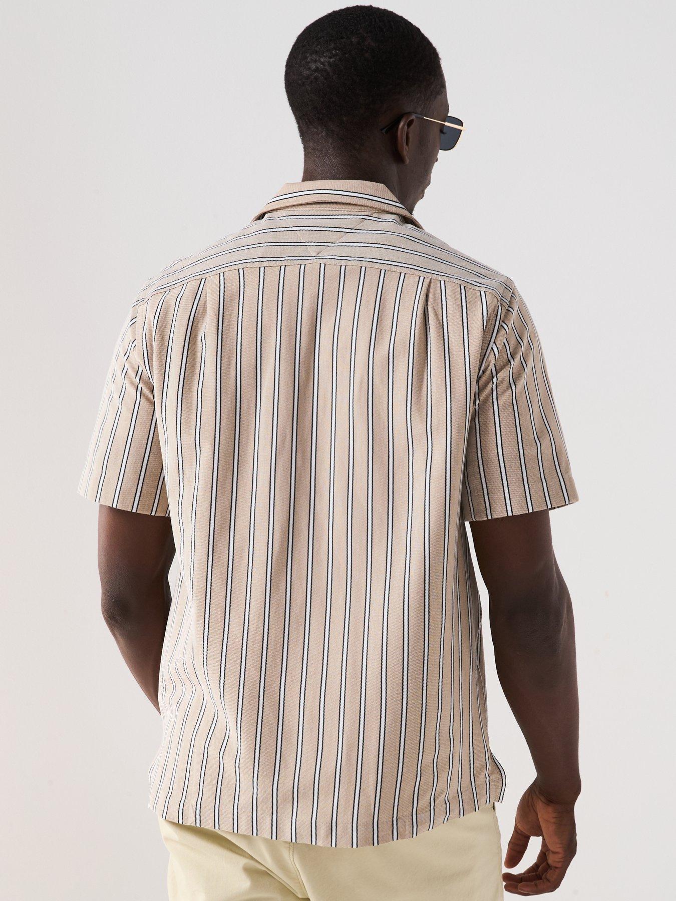 Image 2 of 5 of Tommy Hilfiger Regular Fit Knitted Stripe Short Sleeve Shirt - Natural