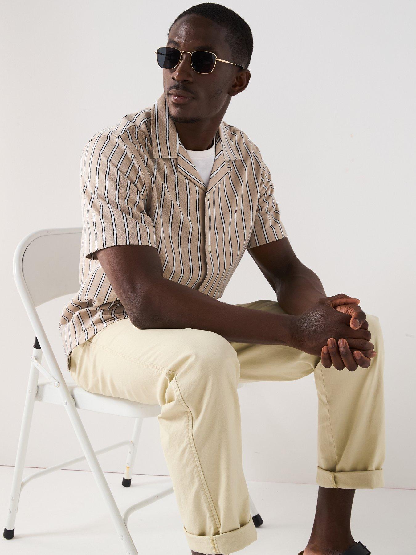 Image 5 of 5 of Tommy Hilfiger Regular Fit Knitted Stripe Short Sleeve Shirt - Natural
