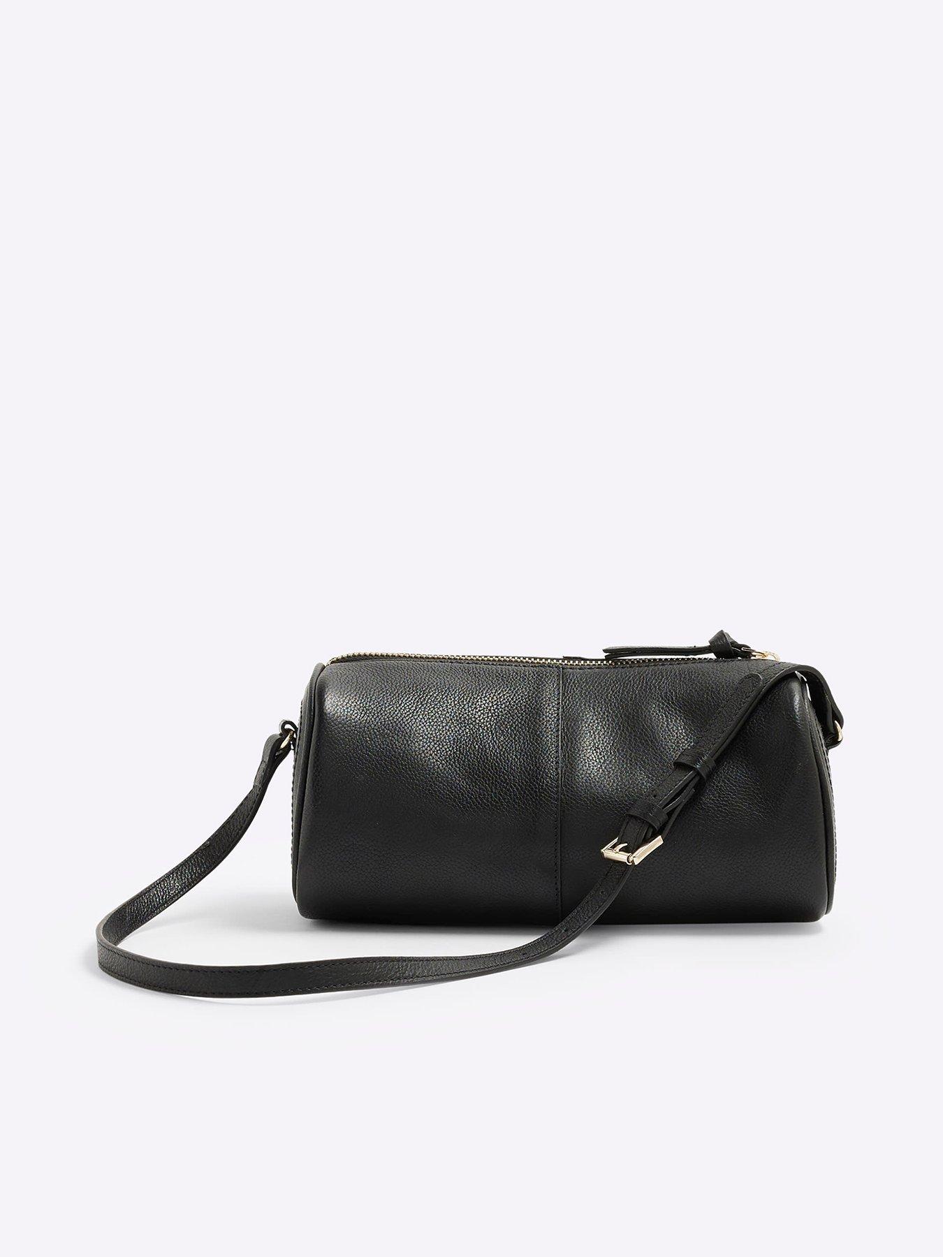 Image 1 of 5 of River Island Leather Cylinder Shoulder Bag - Black