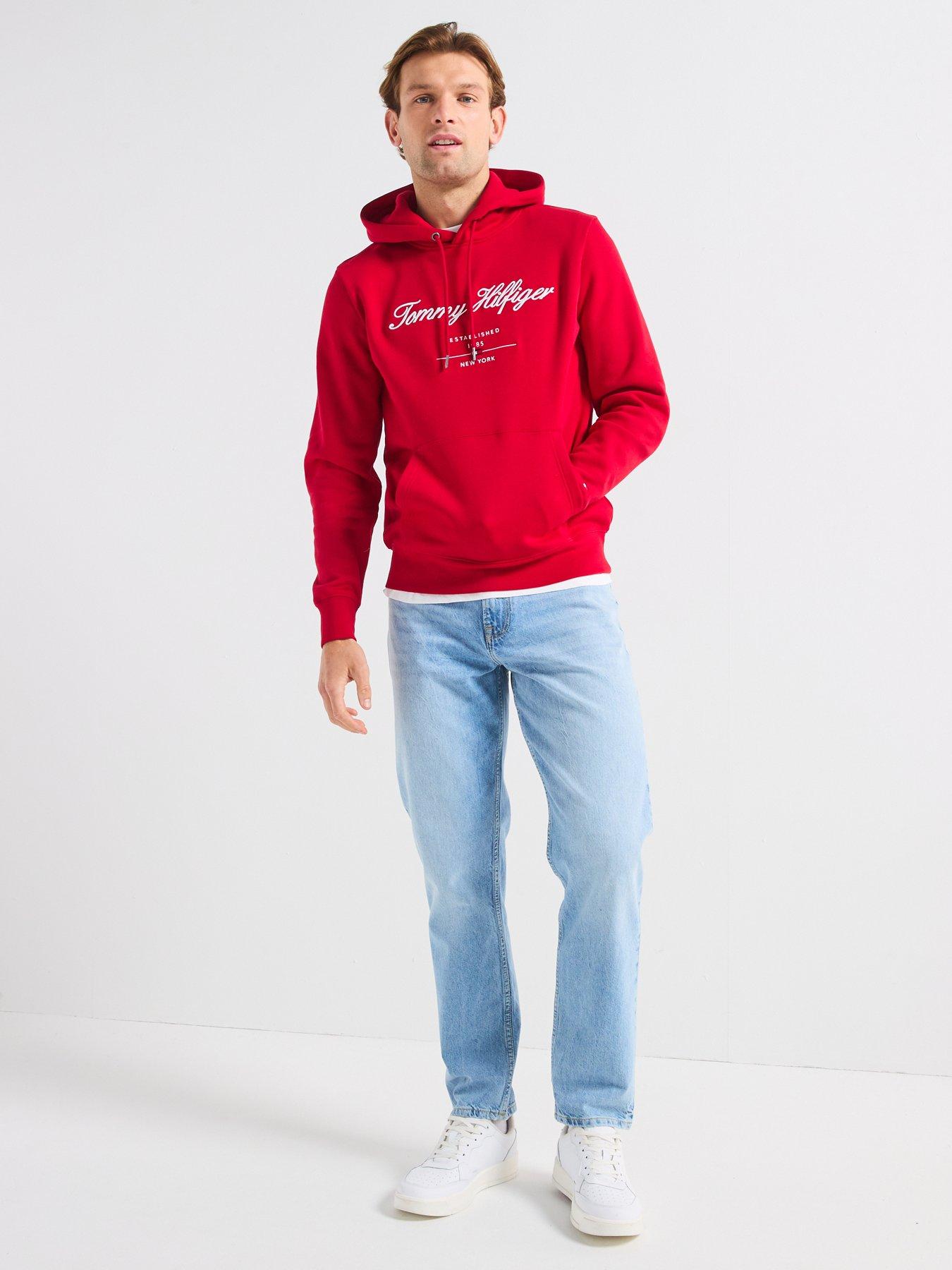 Image 3 of 5 of Tommy Hilfiger Regular Fit Script Logo Overhead Hoodie - Red