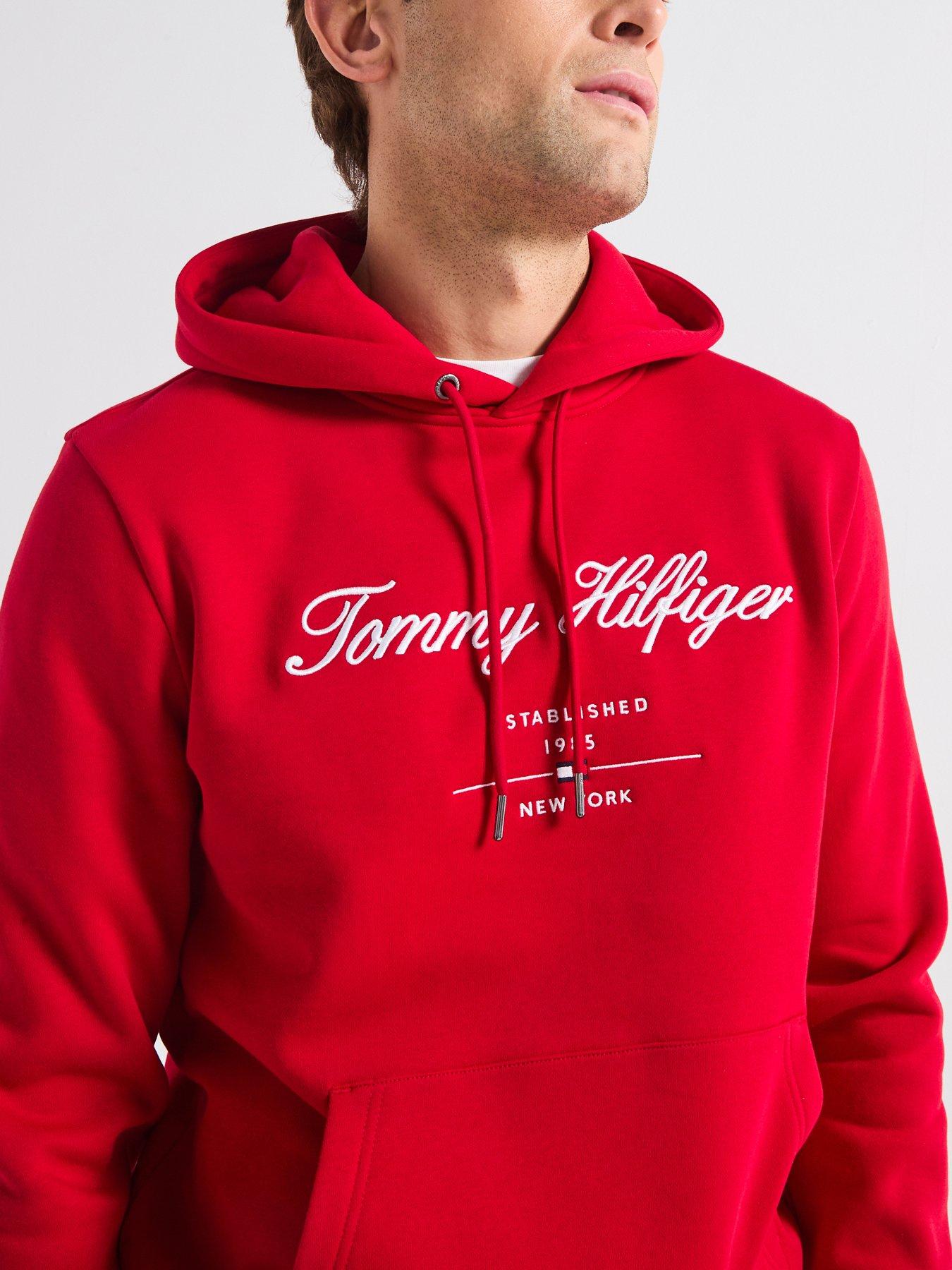 Image 4 of 5 of Tommy Hilfiger Regular Fit Script Logo Overhead Hoodie - Red
