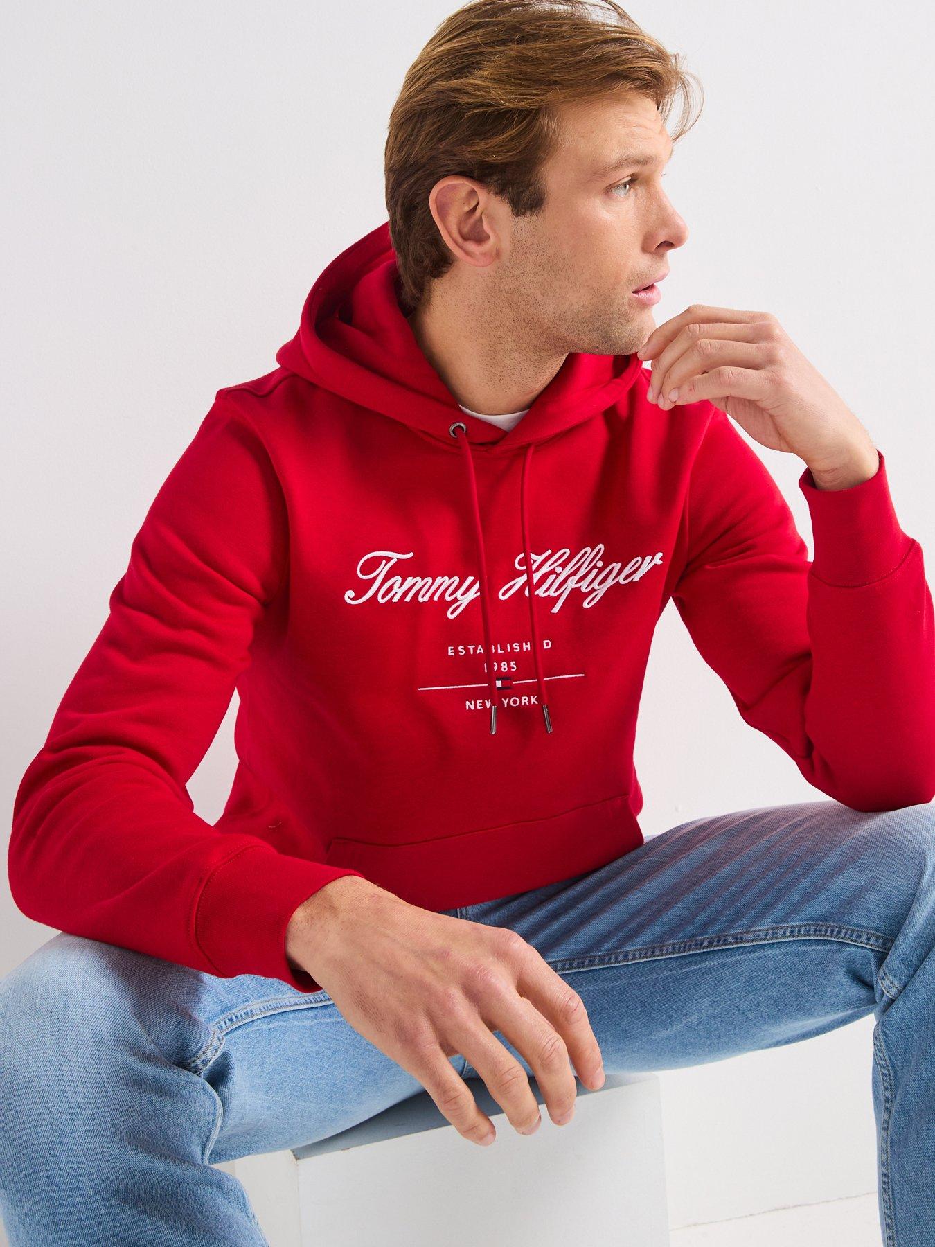 Image 5 of 5 of Tommy Hilfiger Regular Fit Script Logo Overhead Hoodie - Red