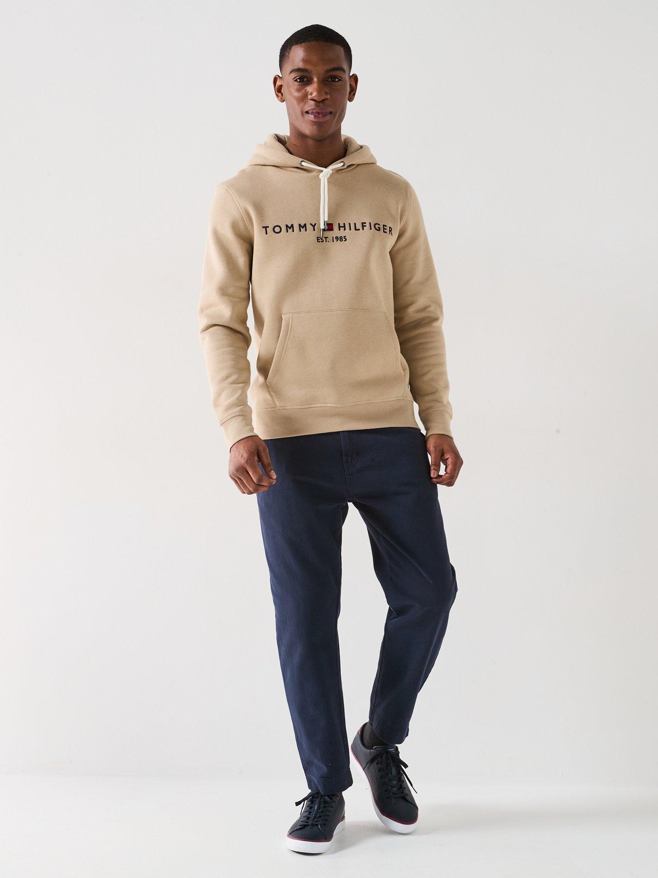 Image 3 of 6 of Tommy Hilfiger Regular Fit Linear Chest Logo Hoodie - Natural