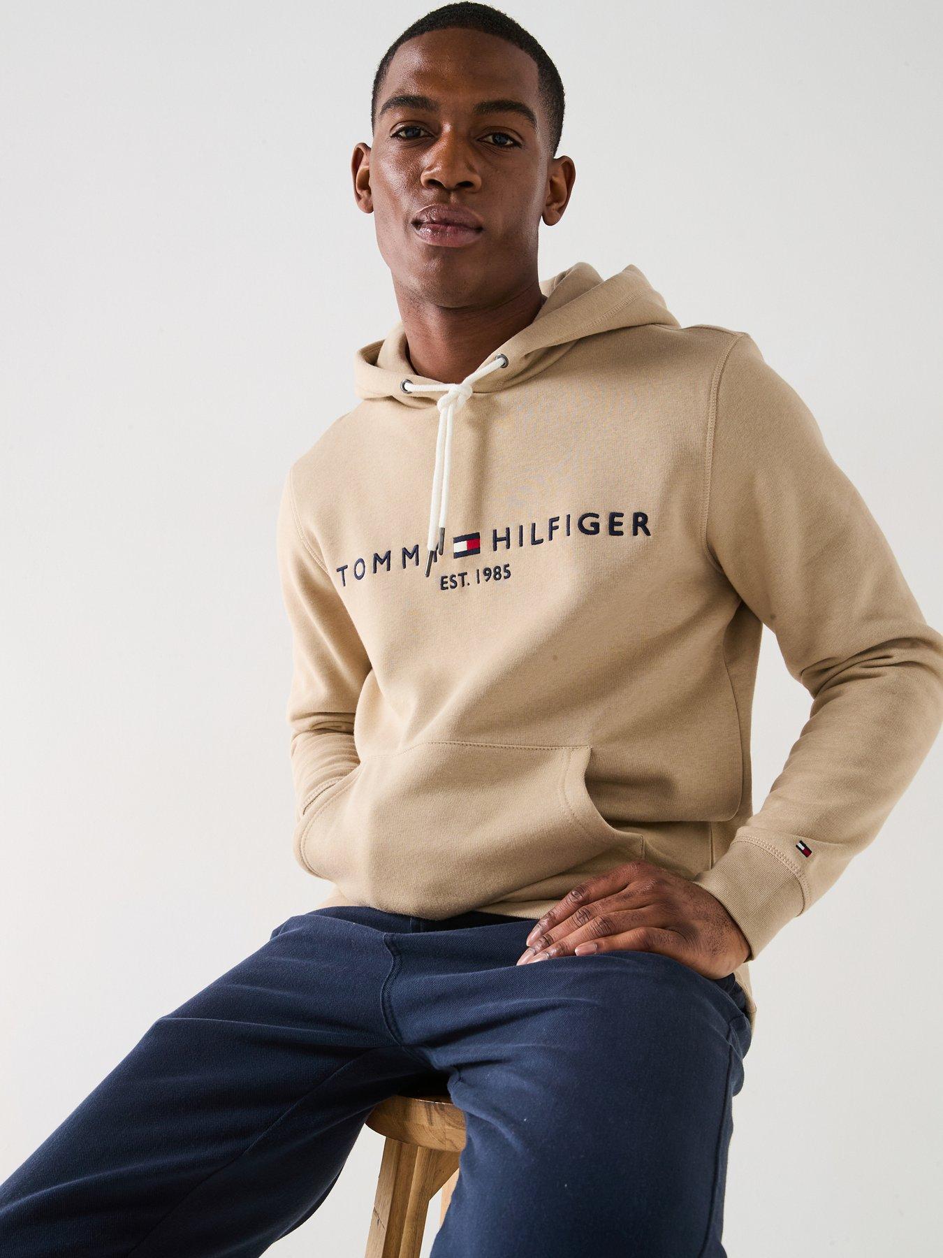 Image 5 of 6 of Tommy Hilfiger Regular Fit Linear Chest Logo Hoodie - Natural