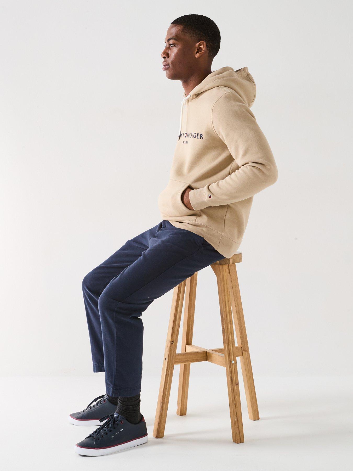 Image 6 of 6 of Tommy Hilfiger Regular Fit Linear Chest Logo Hoodie - Natural