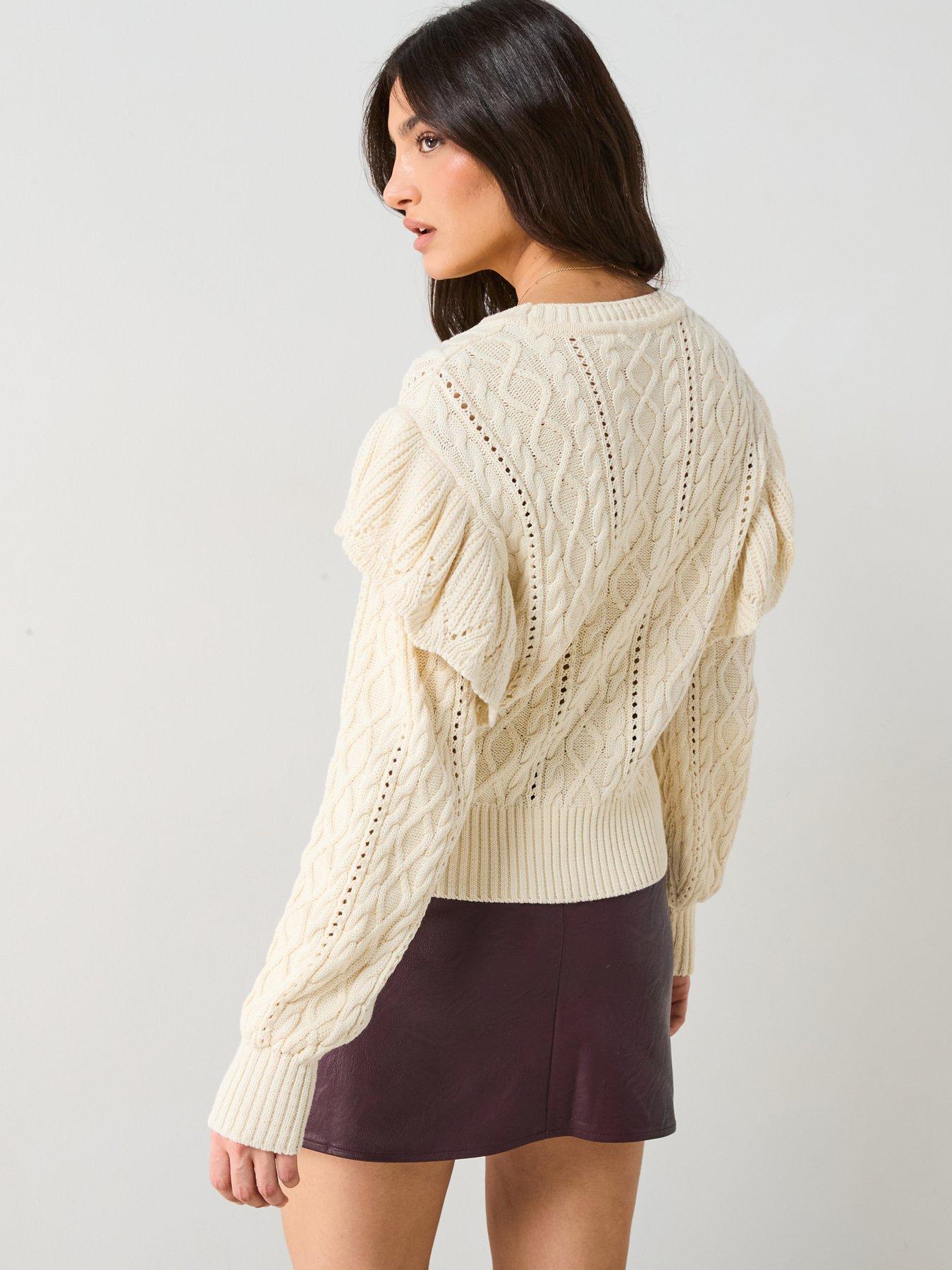 v-by-very-ruffle-cable-knit-jumper-creamstillFront