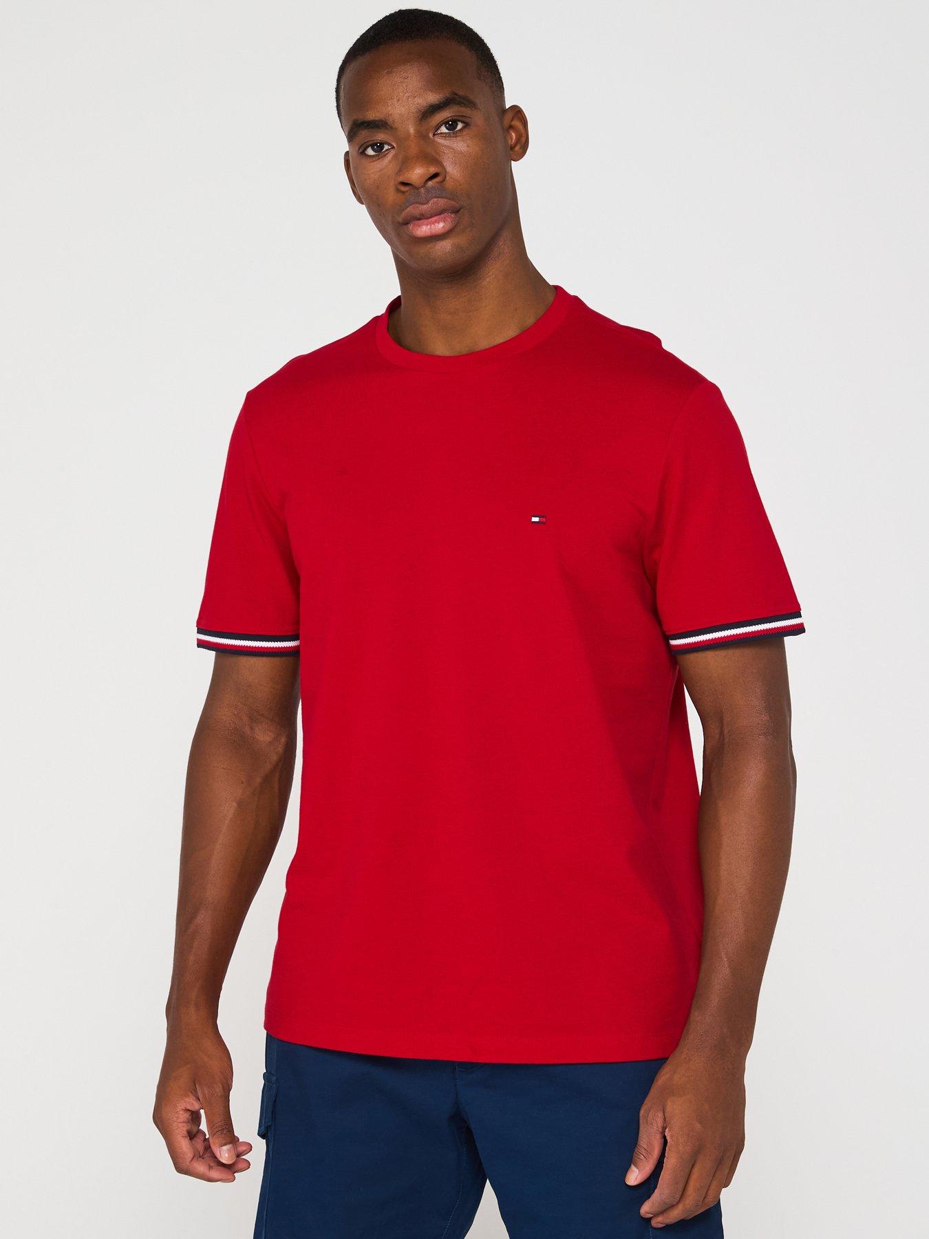 undefined Global Stripe Cuff Pique T-Shirt - Red