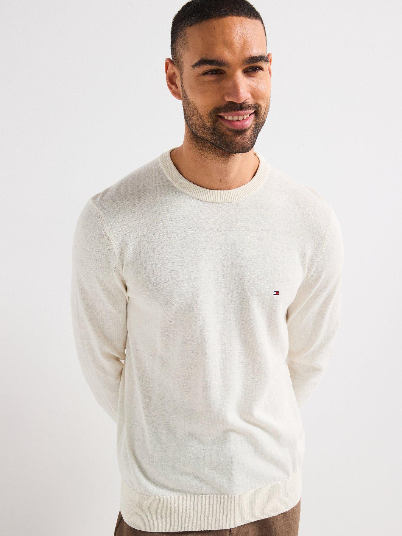 Image 1 of 6 of Tommy Hilfiger Cotton Linen Crew Neck Knitted Jumper - Light Cream