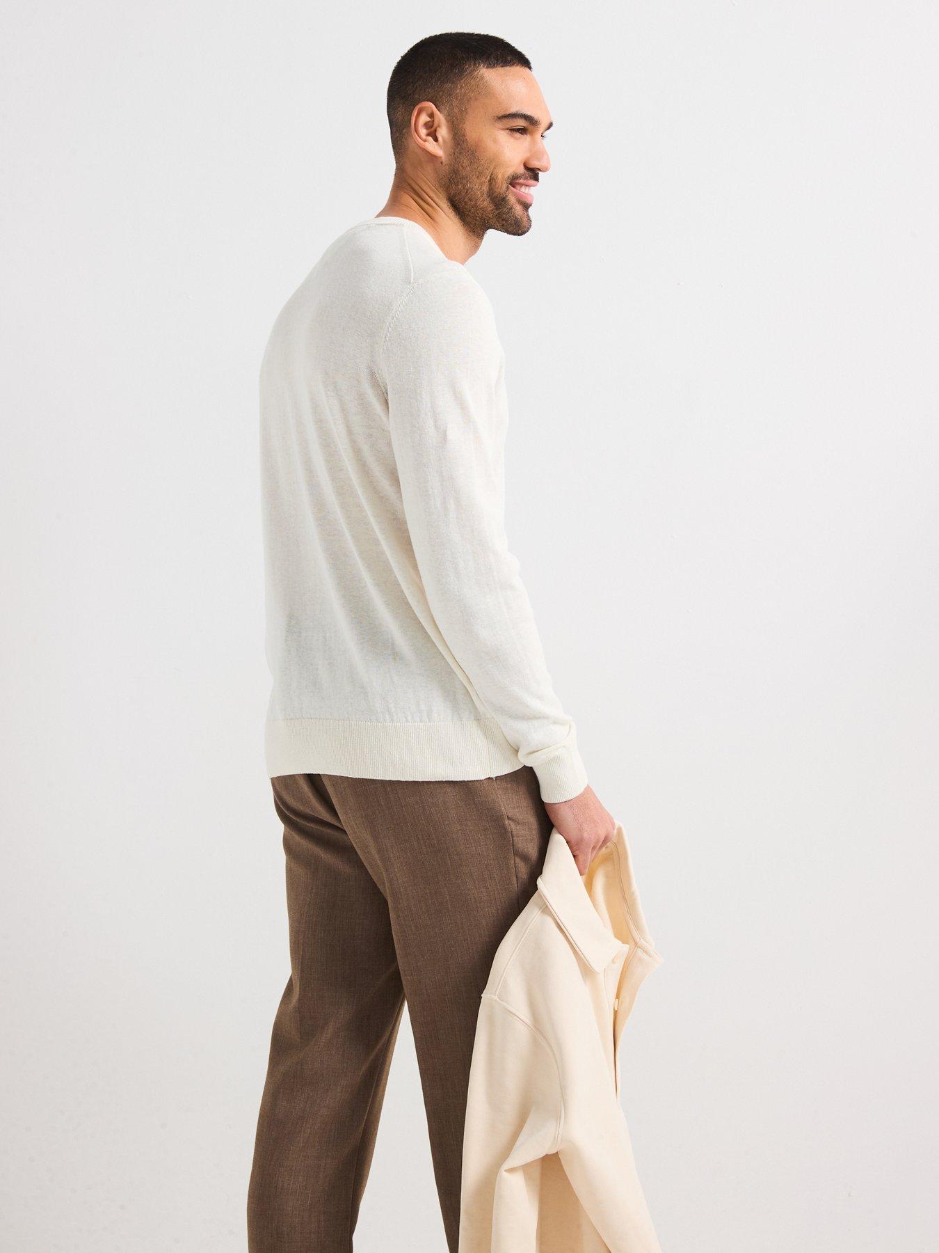 Image 2 of 6 of Tommy Hilfiger Cotton Linen Crew Neck Knitted Jumper - Light Cream