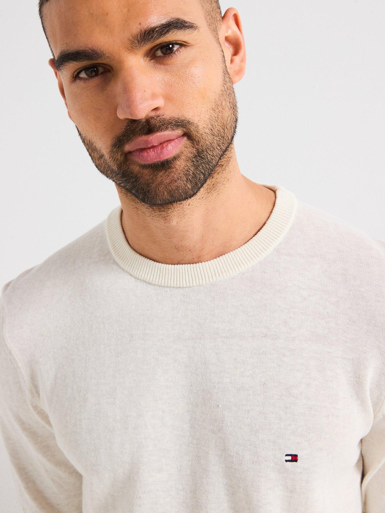 Image 4 of 6 of Tommy Hilfiger Cotton Linen Crew Neck Knitted Jumper - Light Cream