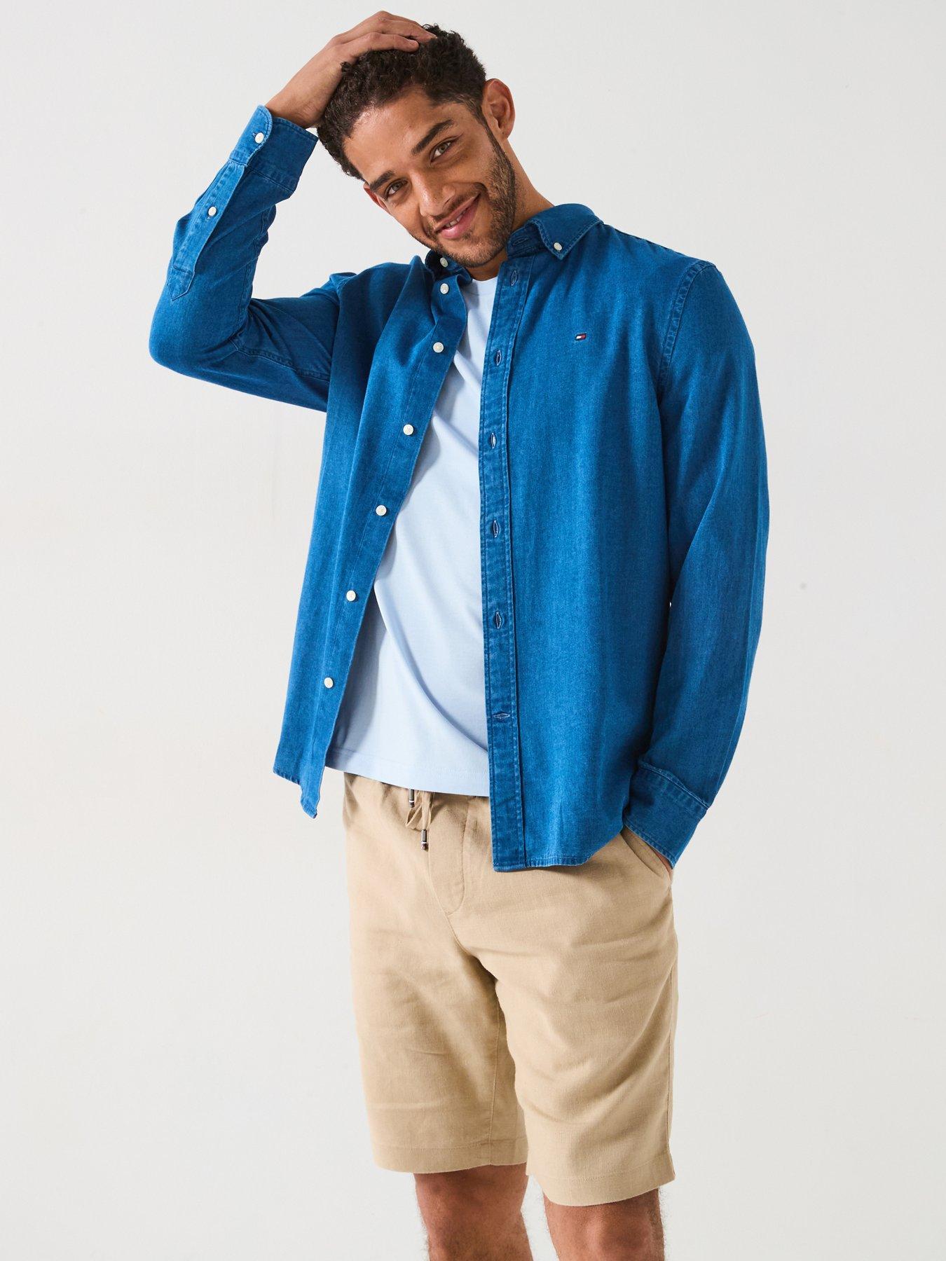 Image of Tommy Hilfiger Regular Fit Chambray Long Sleeve Shirt - Light Blue