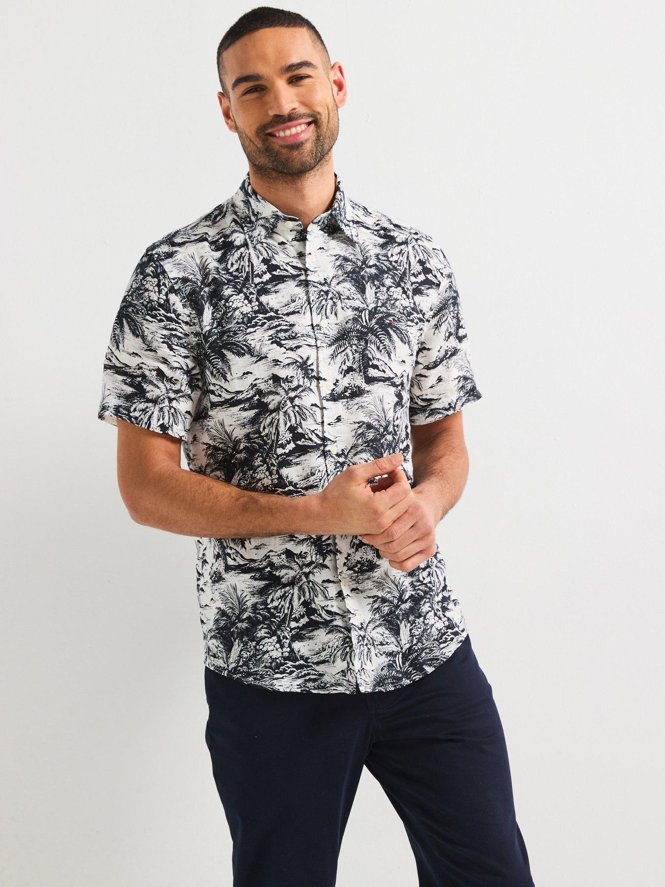 Tommy Hilfiger Regular Fit Linen Vacation Print Short Sleeve Shirt - White/Multi