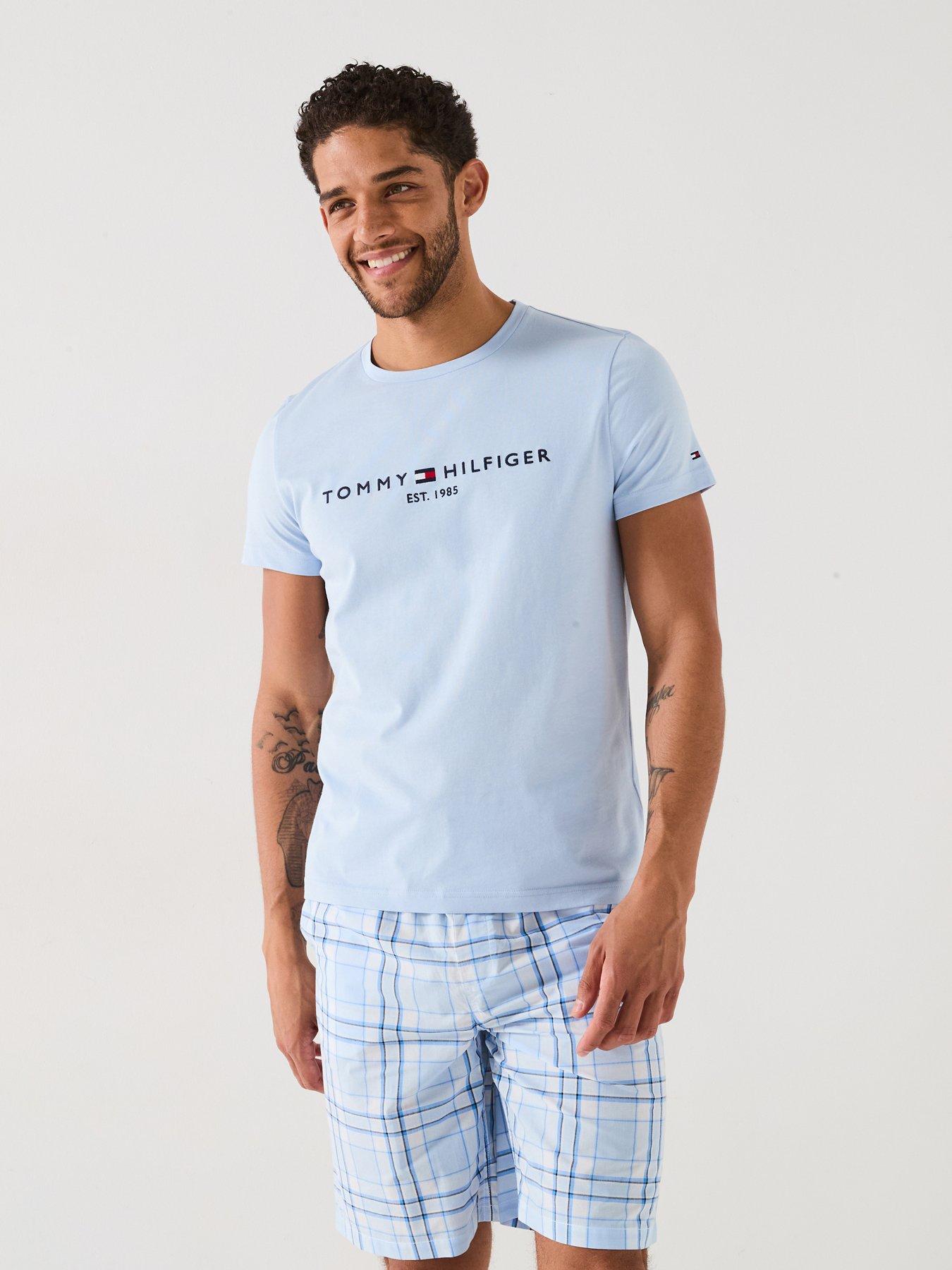 Tommy Hilfiger Regular Fit Linear Chest Logo T-Shirt - Light Blue