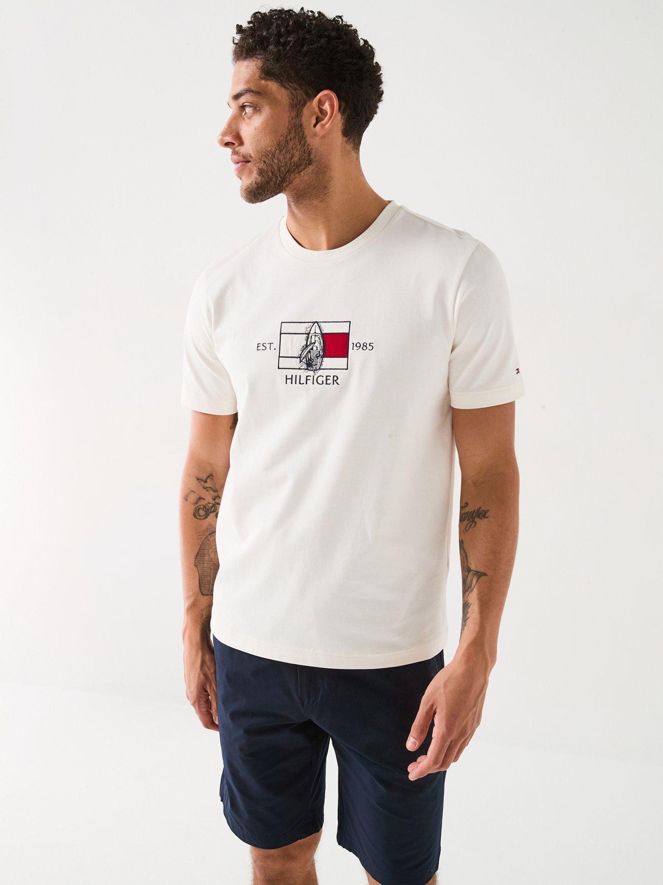Image 1 of 5 of Tommy Hilfiger Embroidered Flag Sailing T-Shirt - Light Cream
