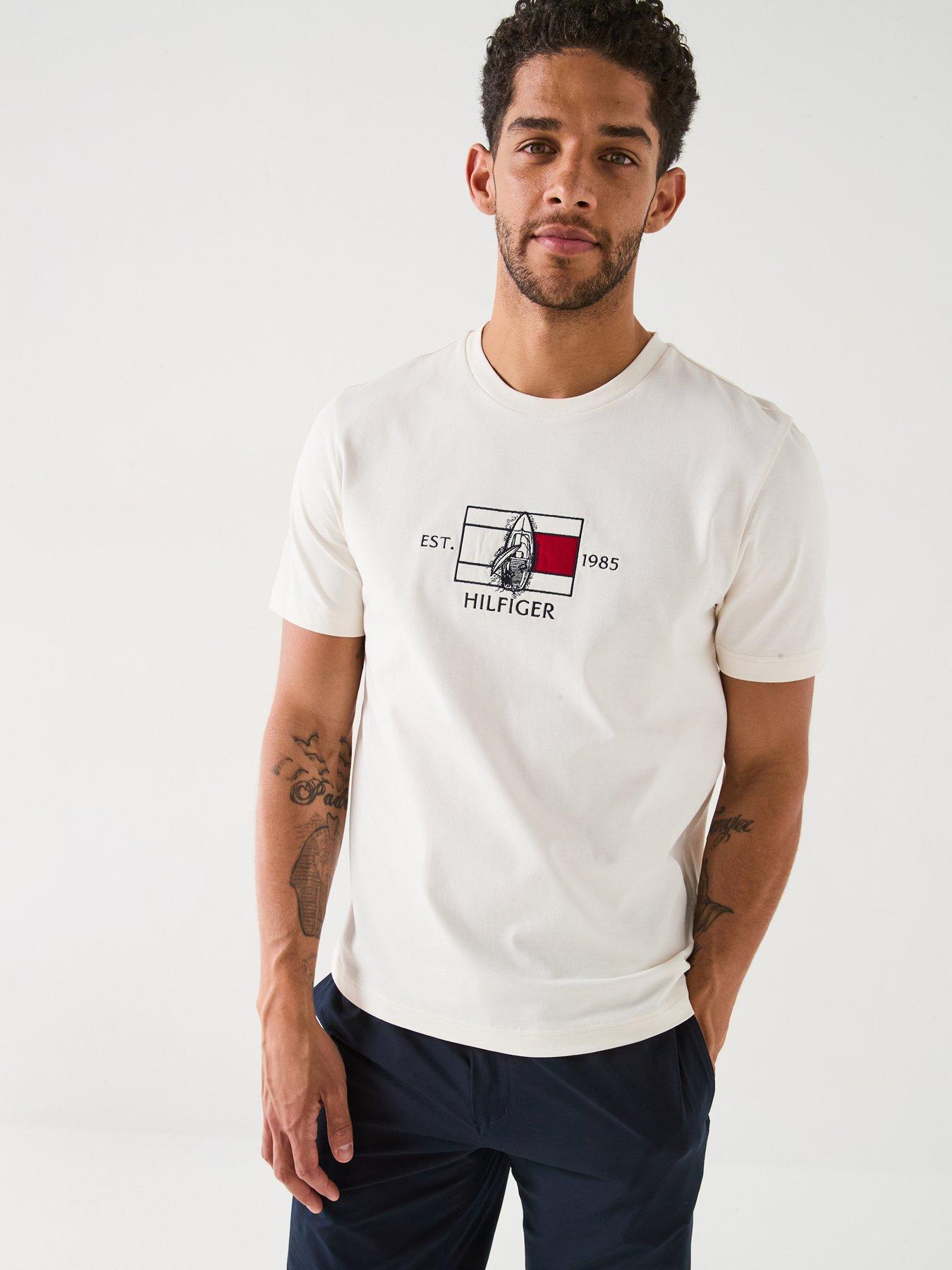 Image 5 of 5 of Tommy Hilfiger Embroidered Flag Sailing T-Shirt - Light Cream
