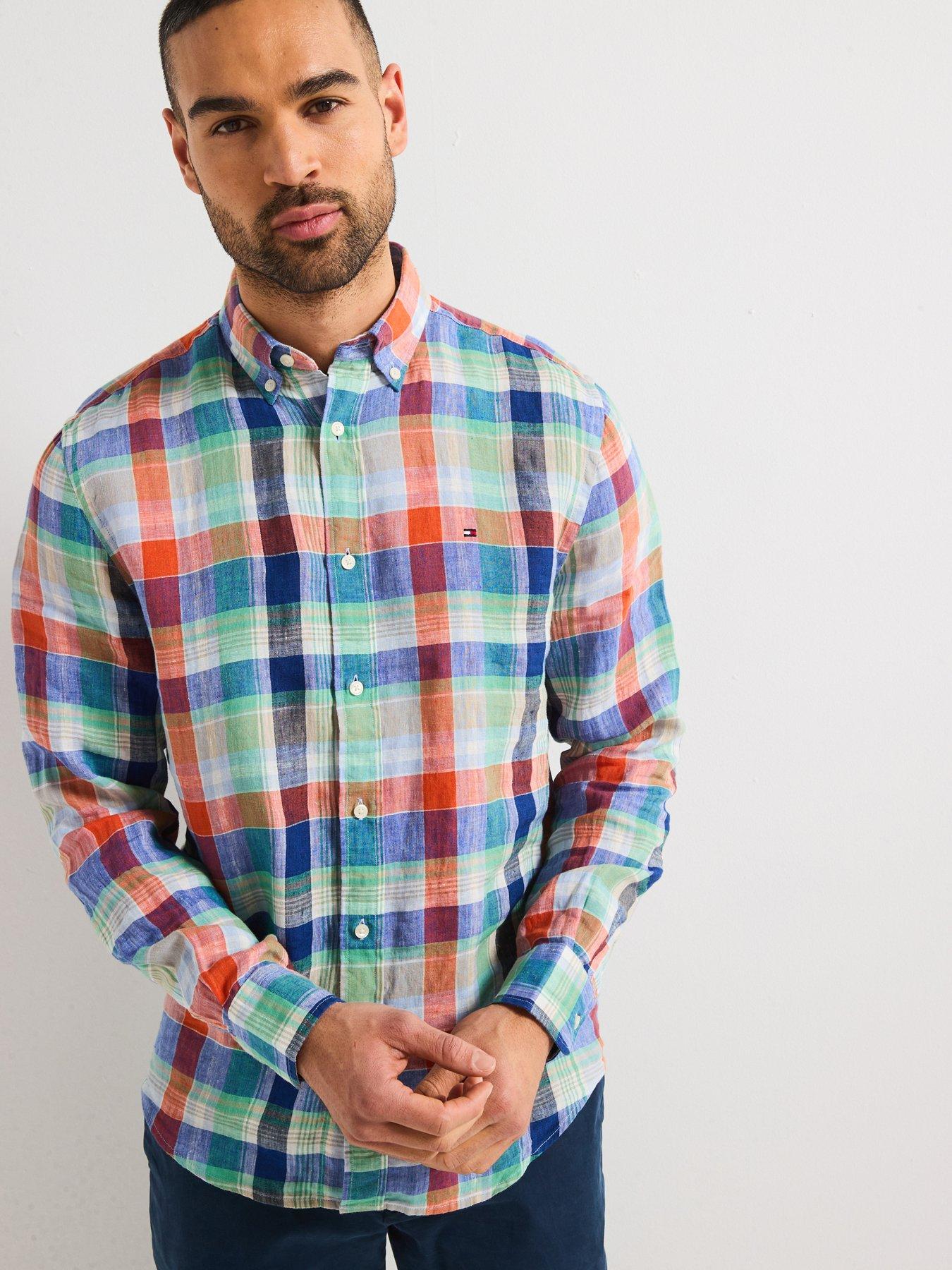 Image 1 of 6 of Tommy Hilfiger Regular Fit Linen Summer Madras Short Sleeve Shirt