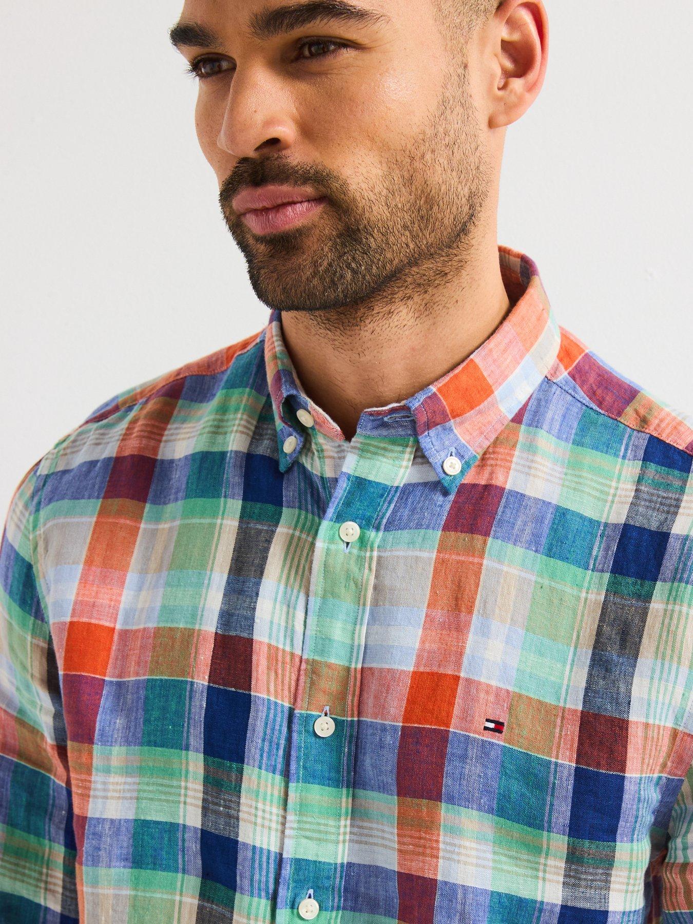 Image 4 of 6 of Tommy Hilfiger Regular Fit Linen Summer Madras Short Sleeve Shirt