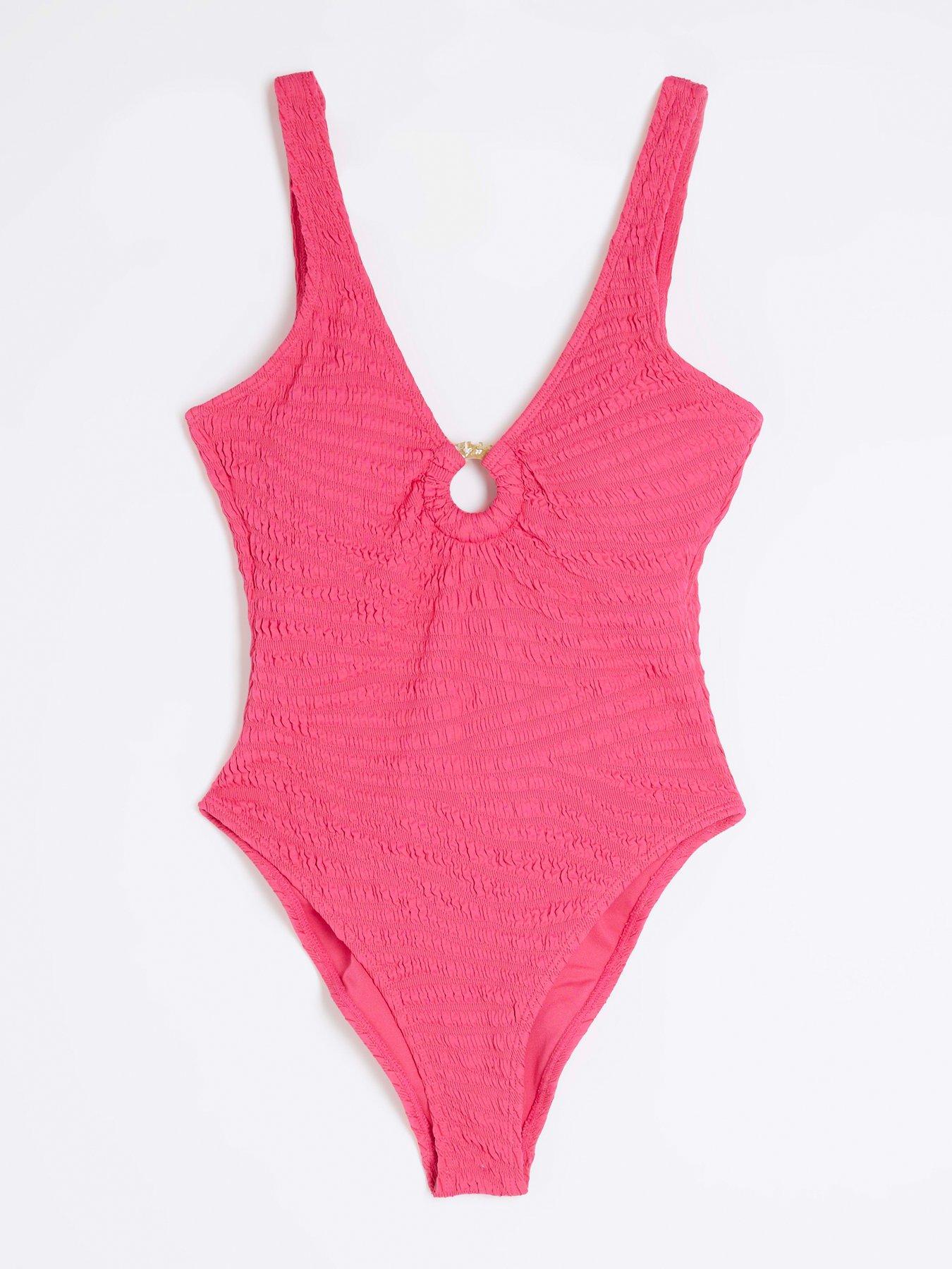 Image 6 of 6 of River Island Animal Texture Swimsuit - Bright Pink