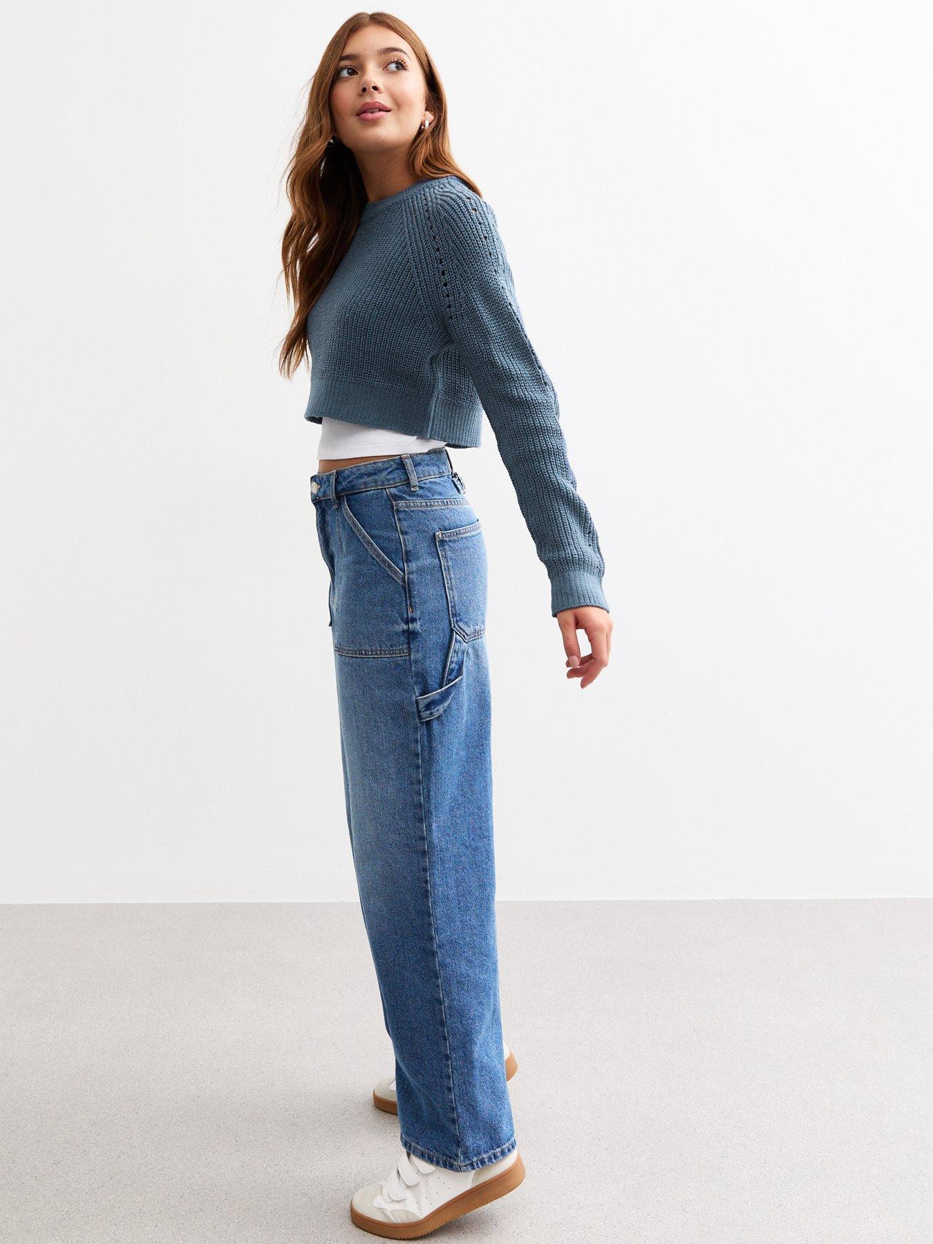 Image 3 of 5 of New Look 915 Girls Hole Detail Crew Neck Crop Jumper - Blue