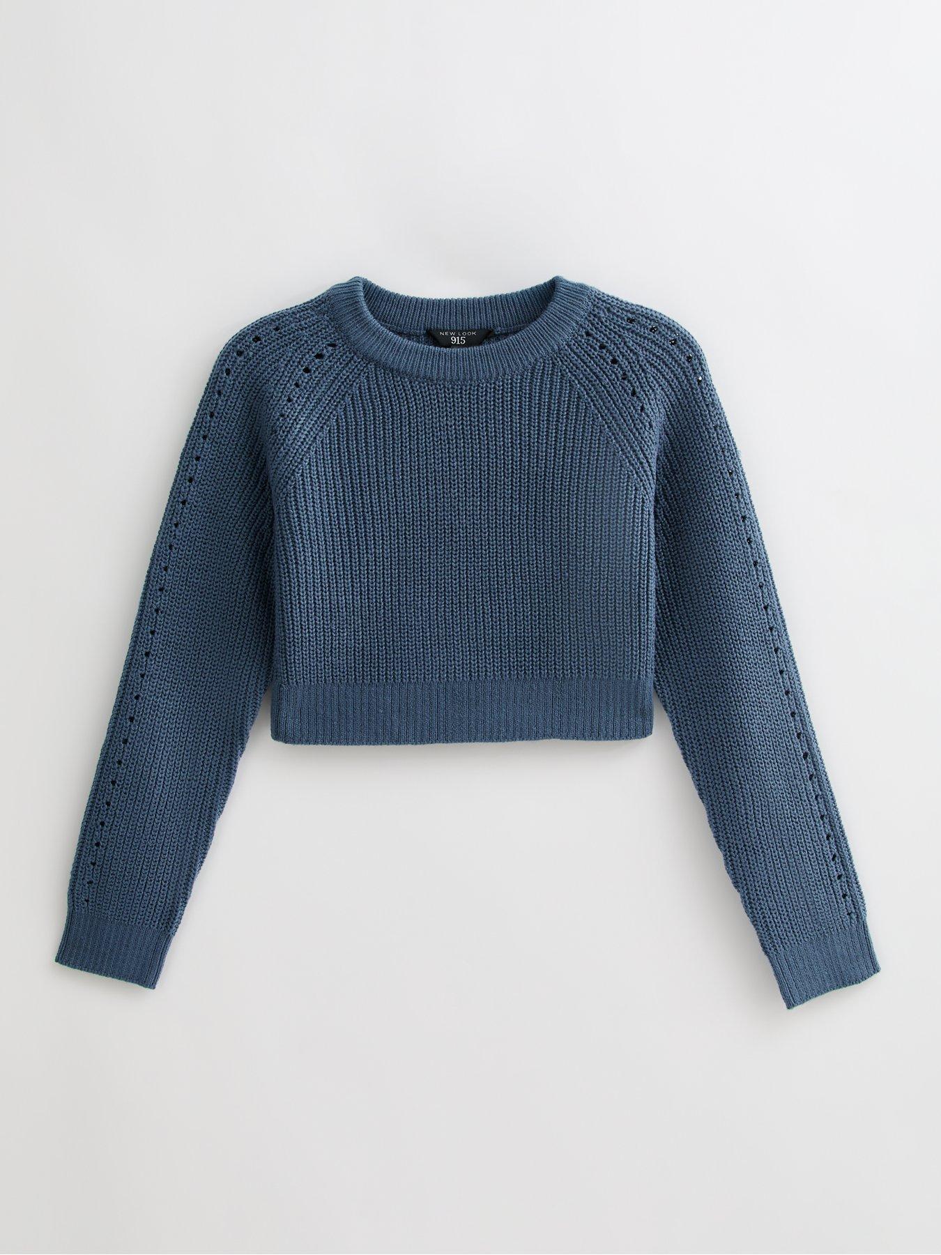 Image 5 of 5 of New Look 915 Girls Hole Detail Crew Neck Crop Jumper - Blue