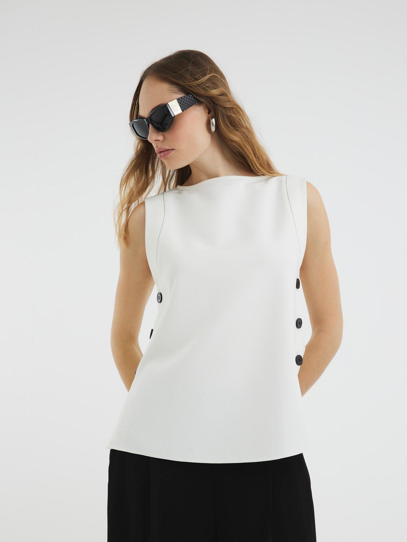 River Island Button Side Topstitch Top - Cream