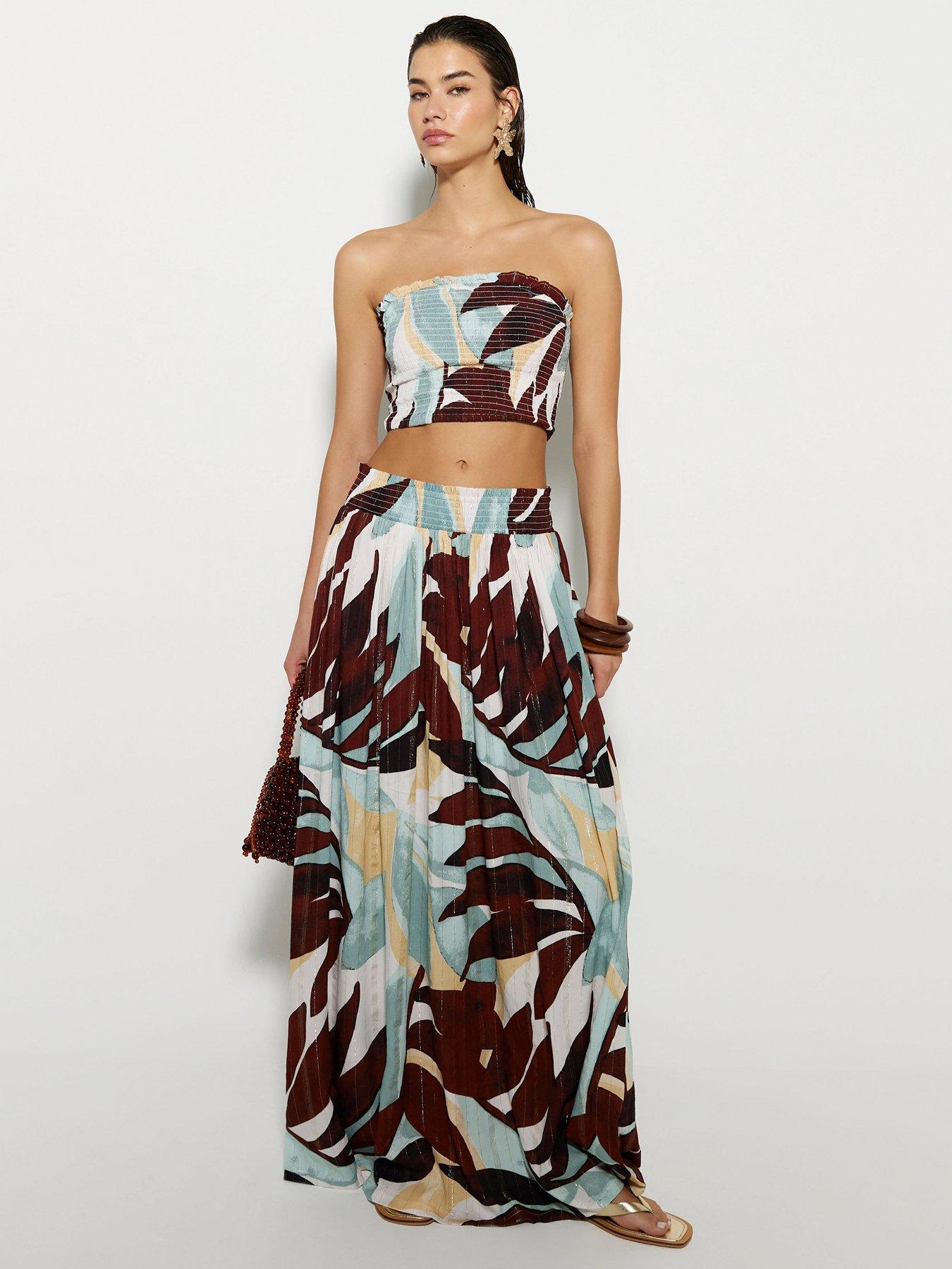 river-island-leaf-print-maxi-skirt-co-ord-blue