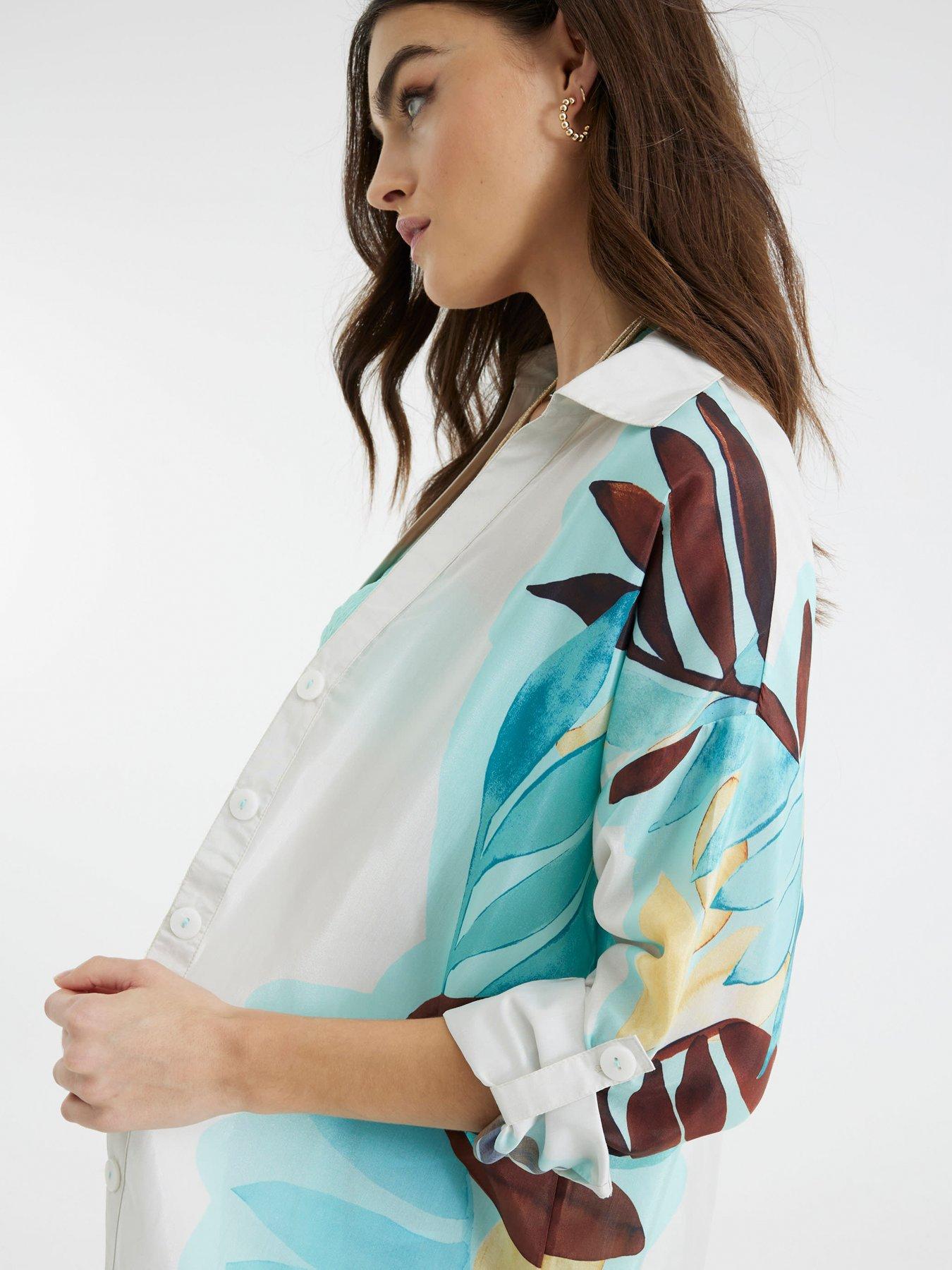 Image 2 of 6 of River Island Leaf Placement Print Shirt - Cream