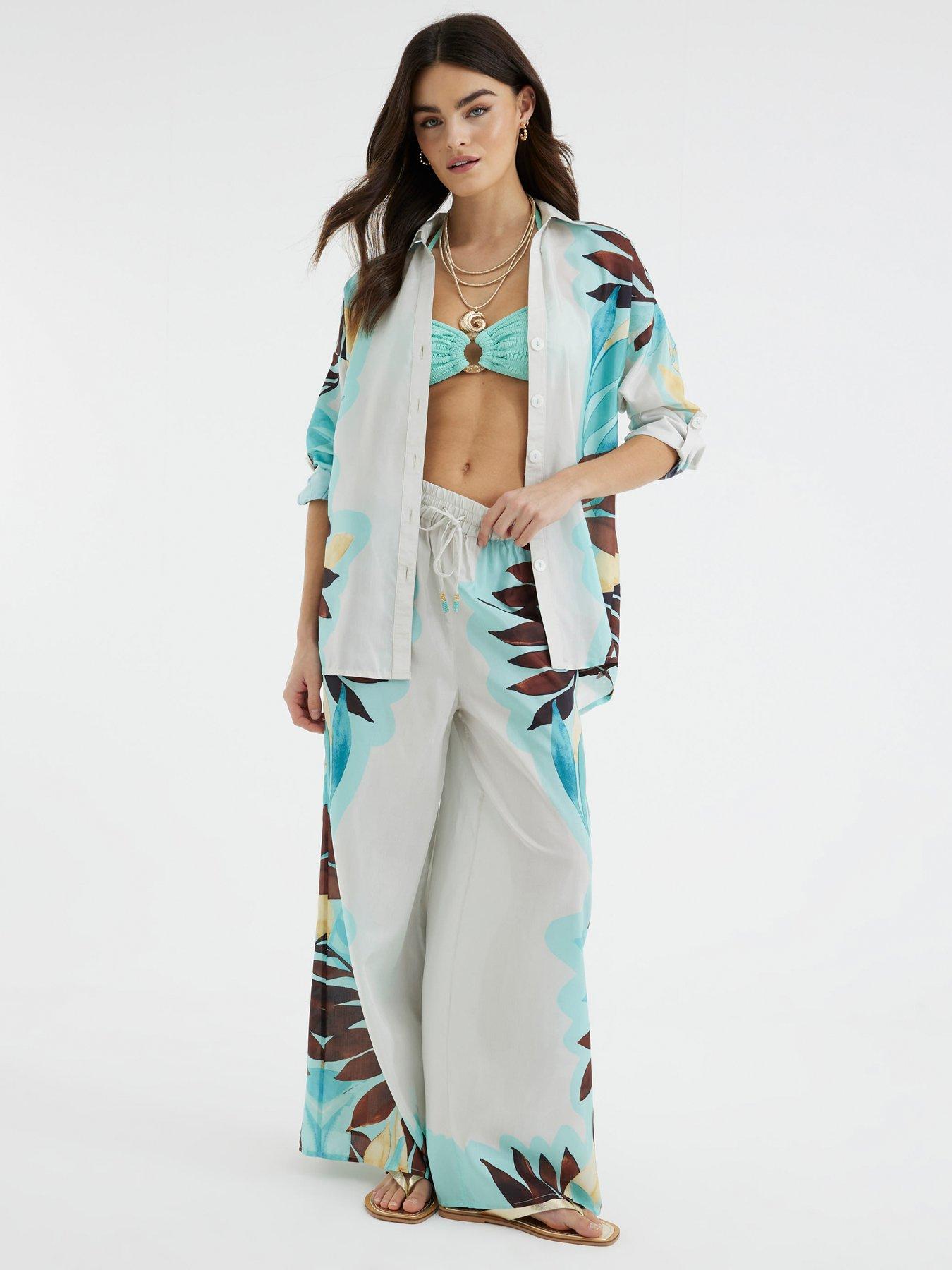 Image 3 of 6 of River Island Leaf Placement Print Shirt - Cream