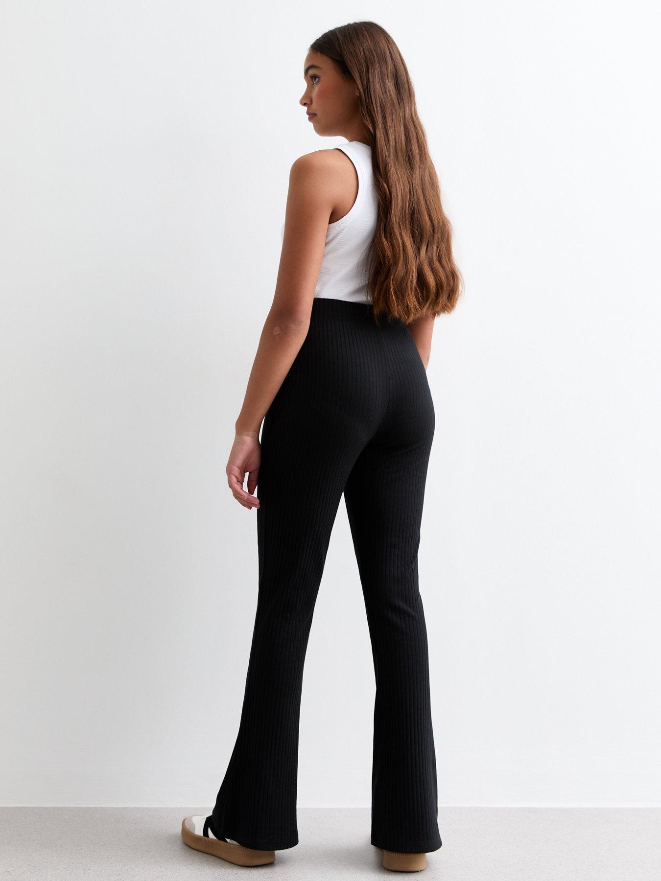 new-look-915-girls-black-ribbed-flared-leggingsstillFront