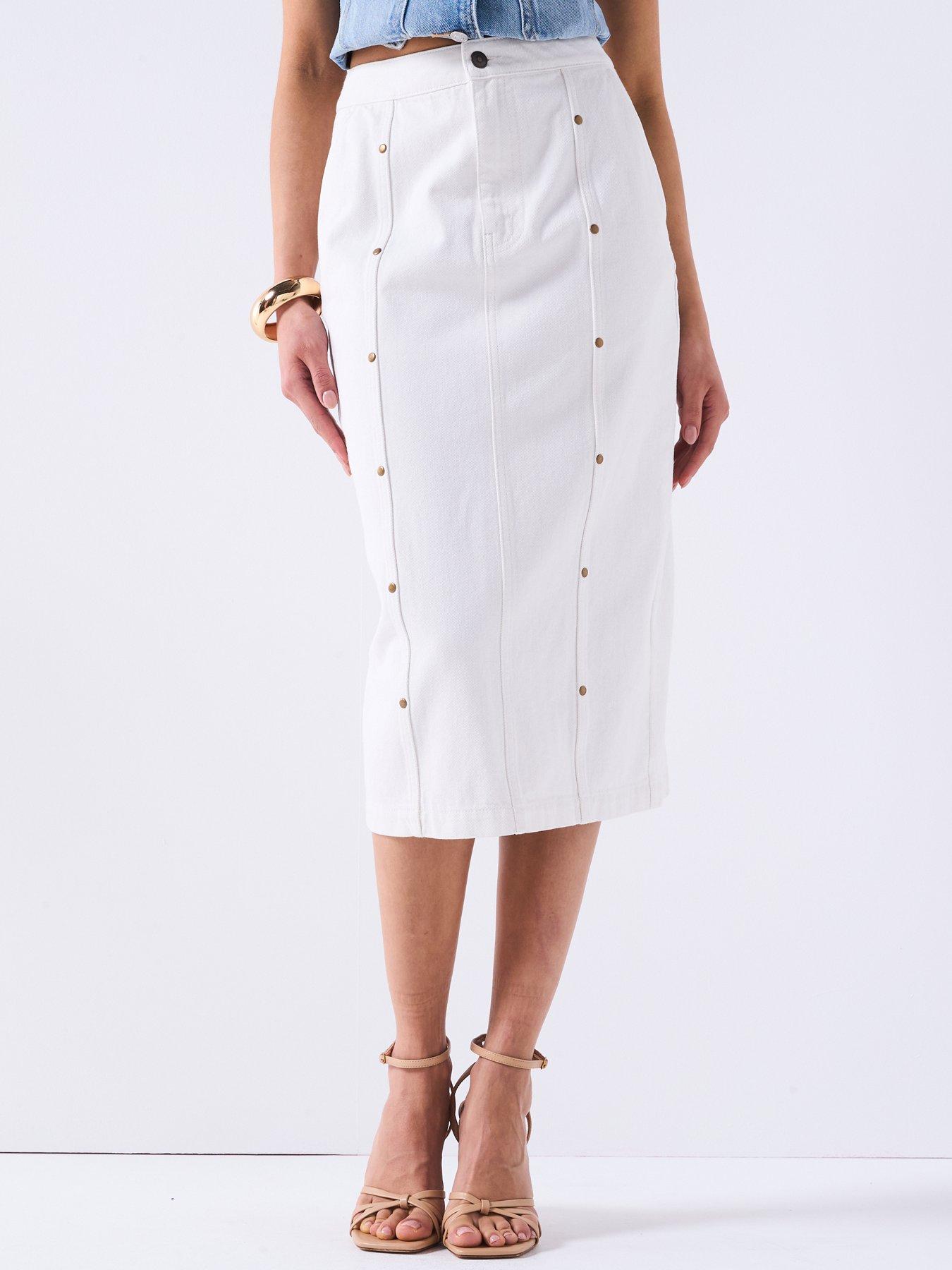 Image of V by Very Stud Detail Panelled Midi Skirt - White