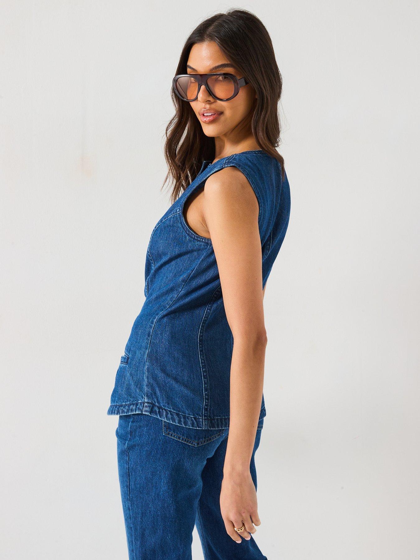 Image 2 of 6 of V by Very Denim Button Through Top - Dark Wash
