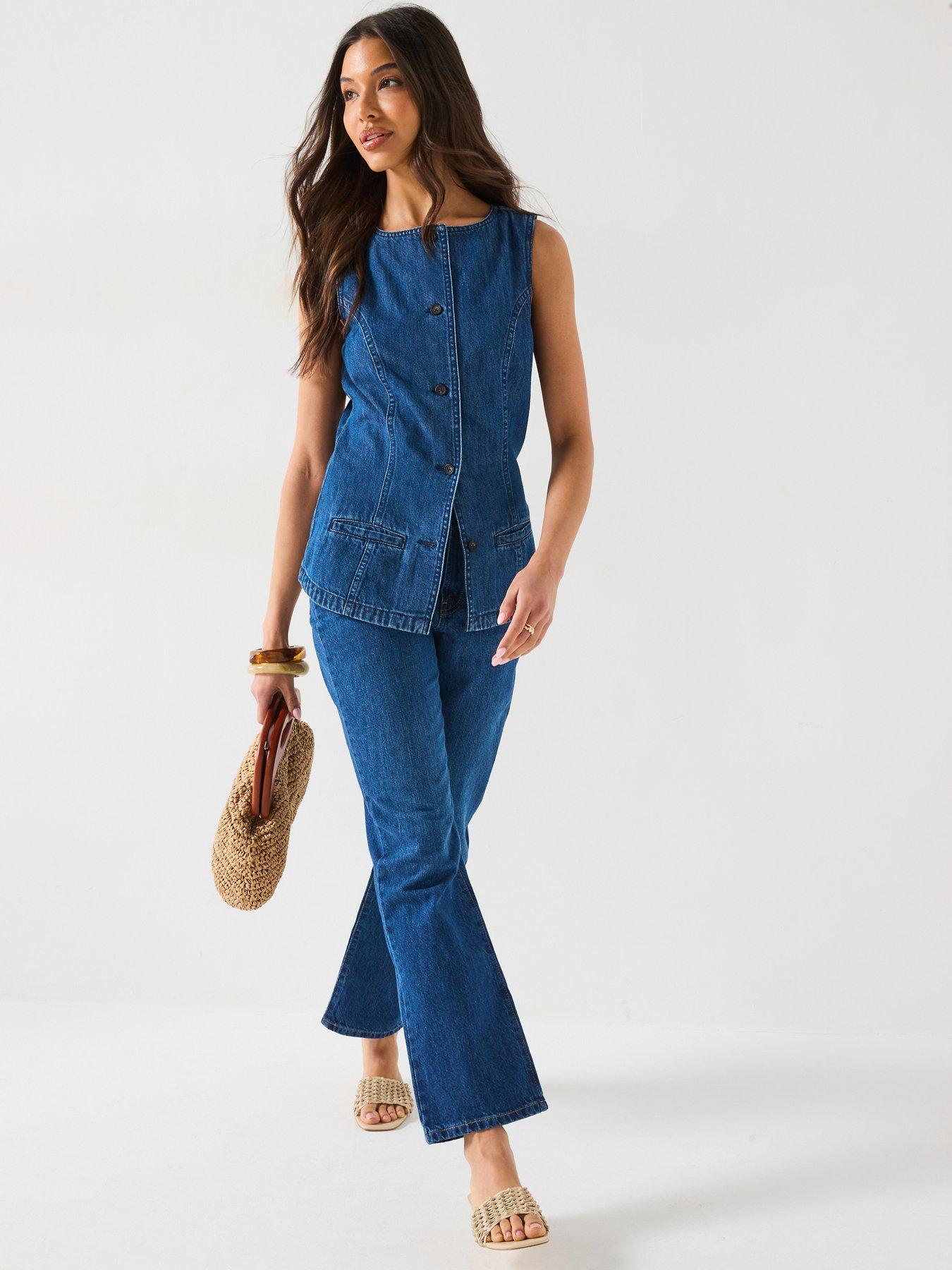 Image 6 of 6 of V by Very Denim Button Through Top - Dark Wash