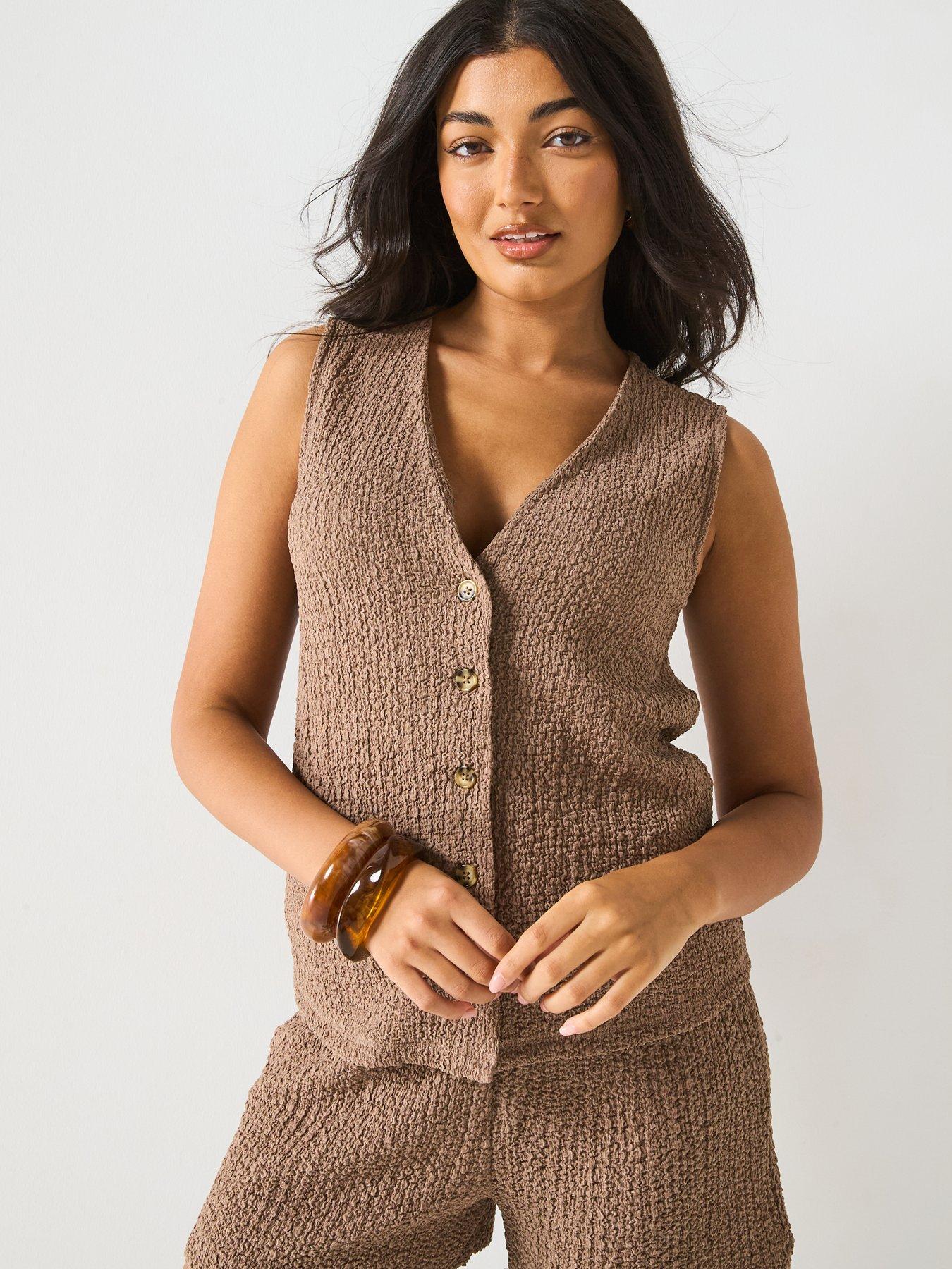 Image of V by Very Textured Shirt Co Ord Top - Brown