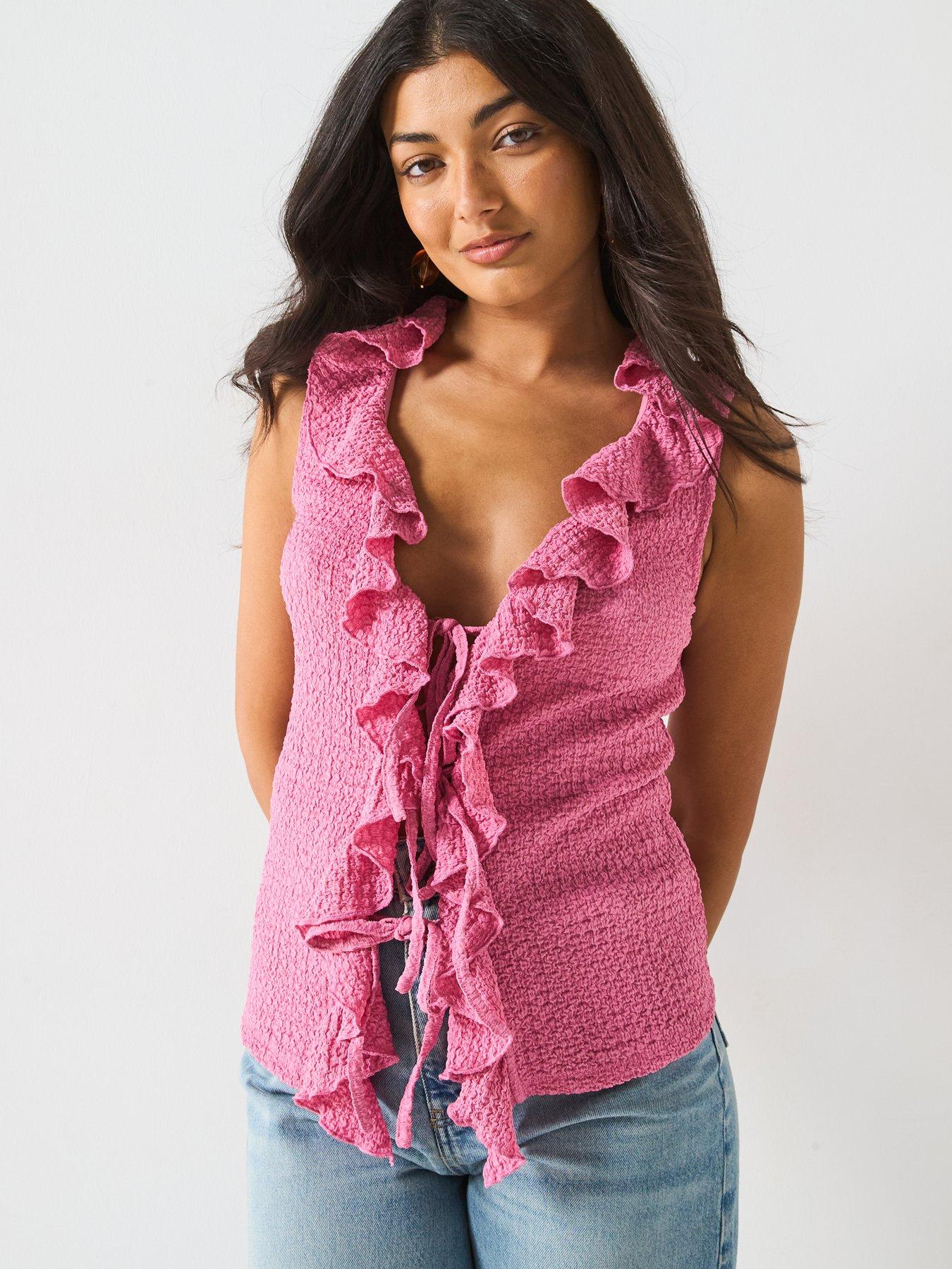 Image 1 of 6 of V by Very Ruffle Tie Front Top - Pink