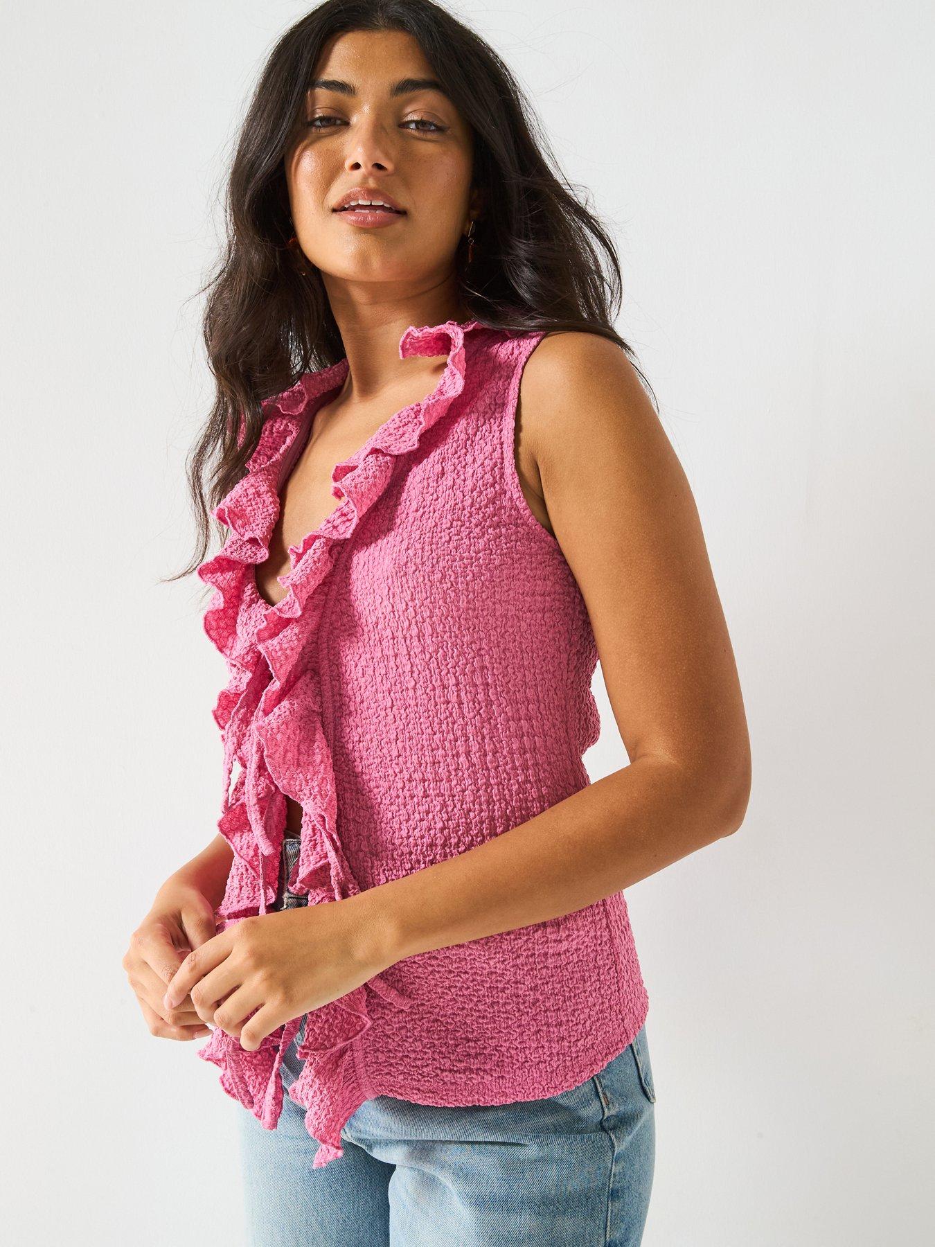 Image 5 of 6 of V by Very Ruffle Tie Front Top - Pink