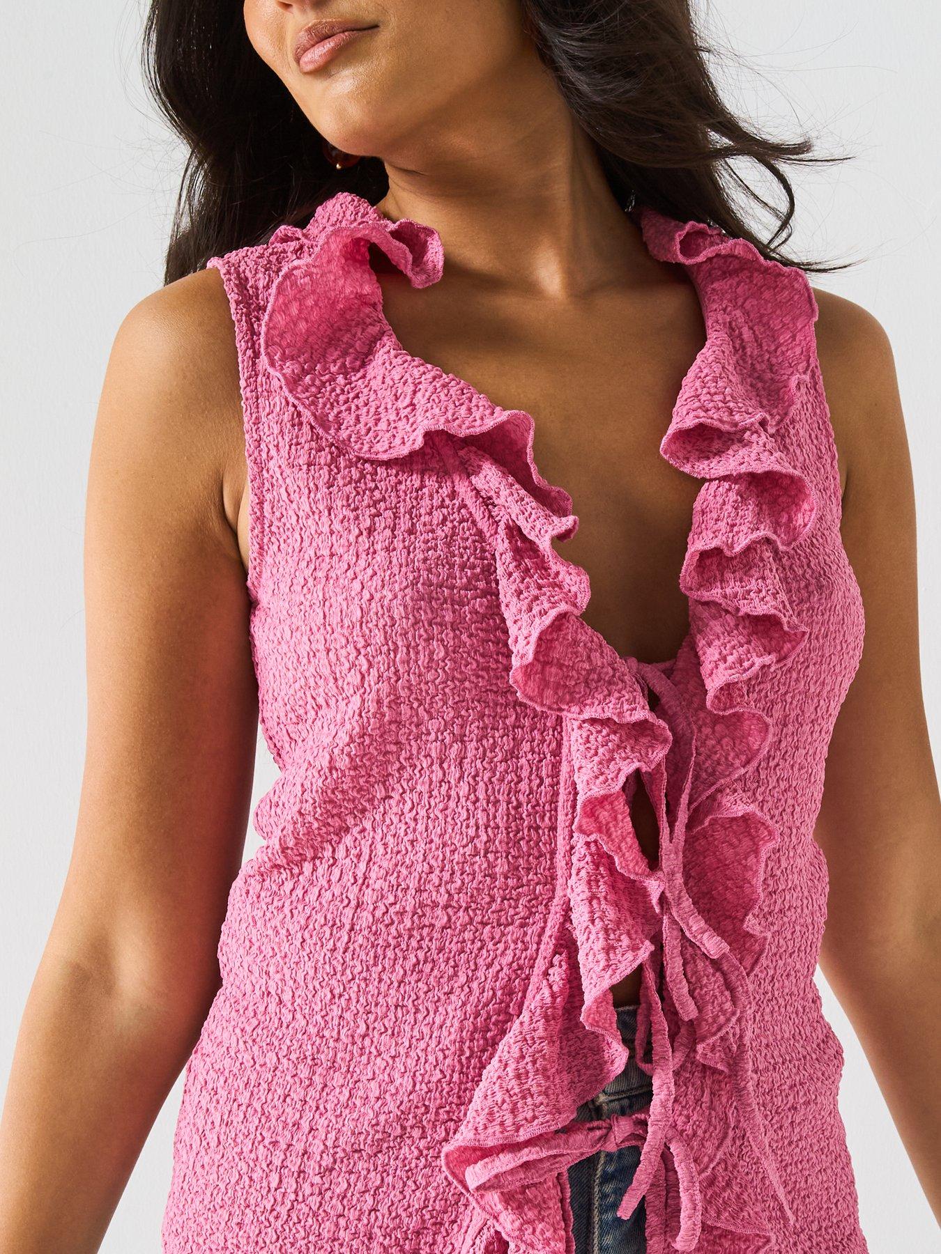 Image 6 of 6 of V by Very Ruffle Tie Front Top - Pink