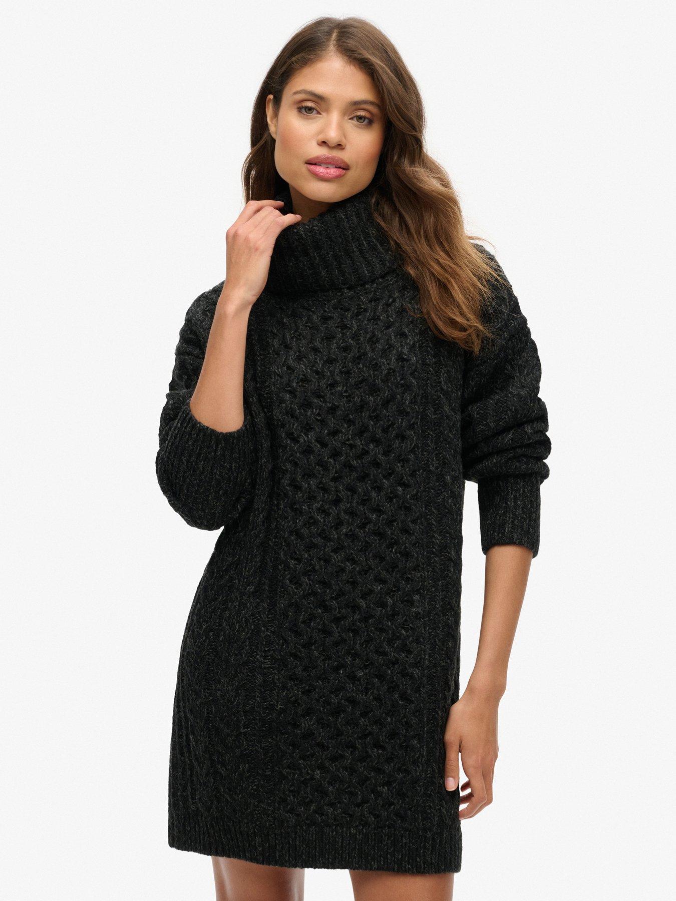 superdry-rollneck-cable-jumper-dress--black