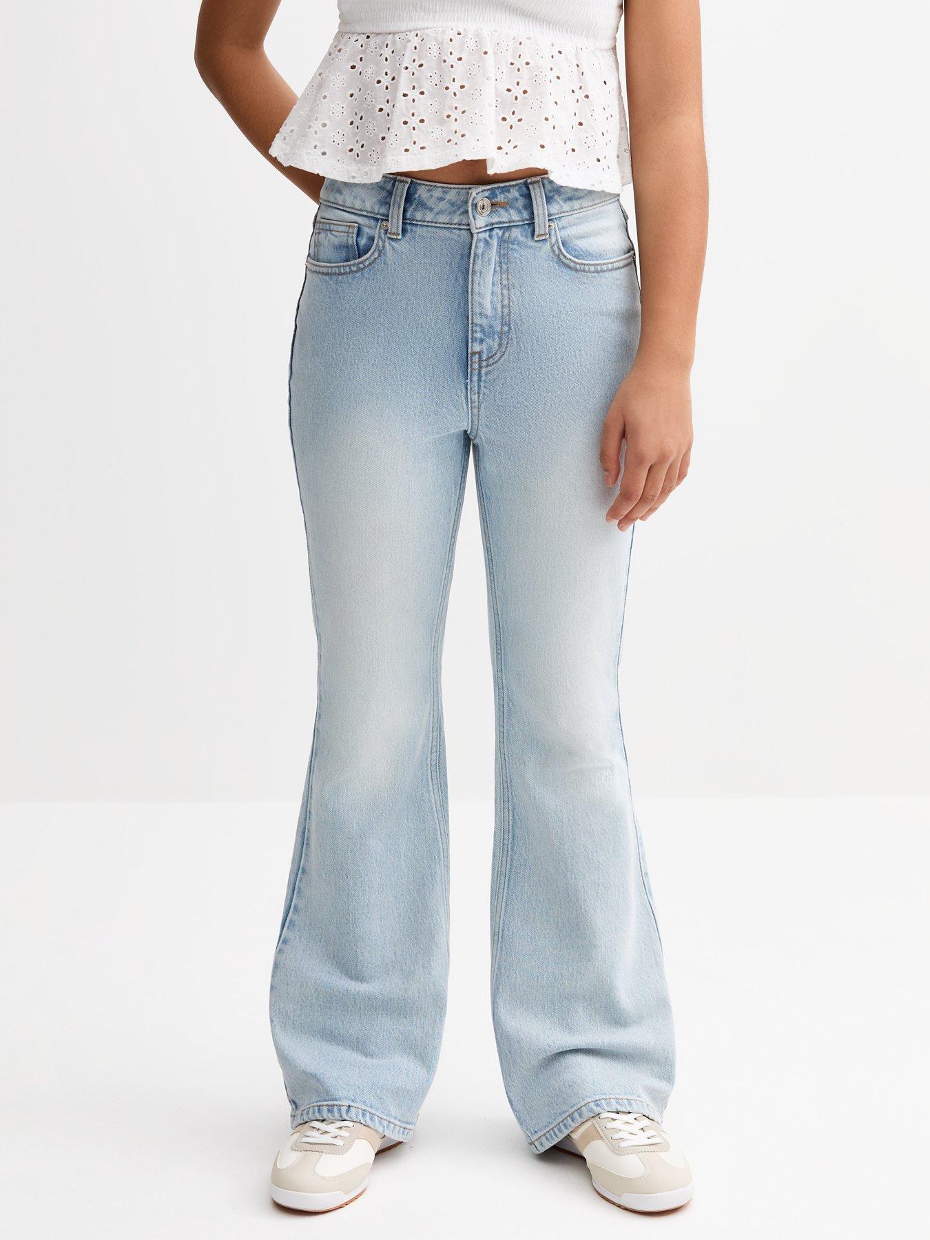 Image 1 of 6 of New Look 915 Girls Bleach Flared Leg Jeans - Light Blue