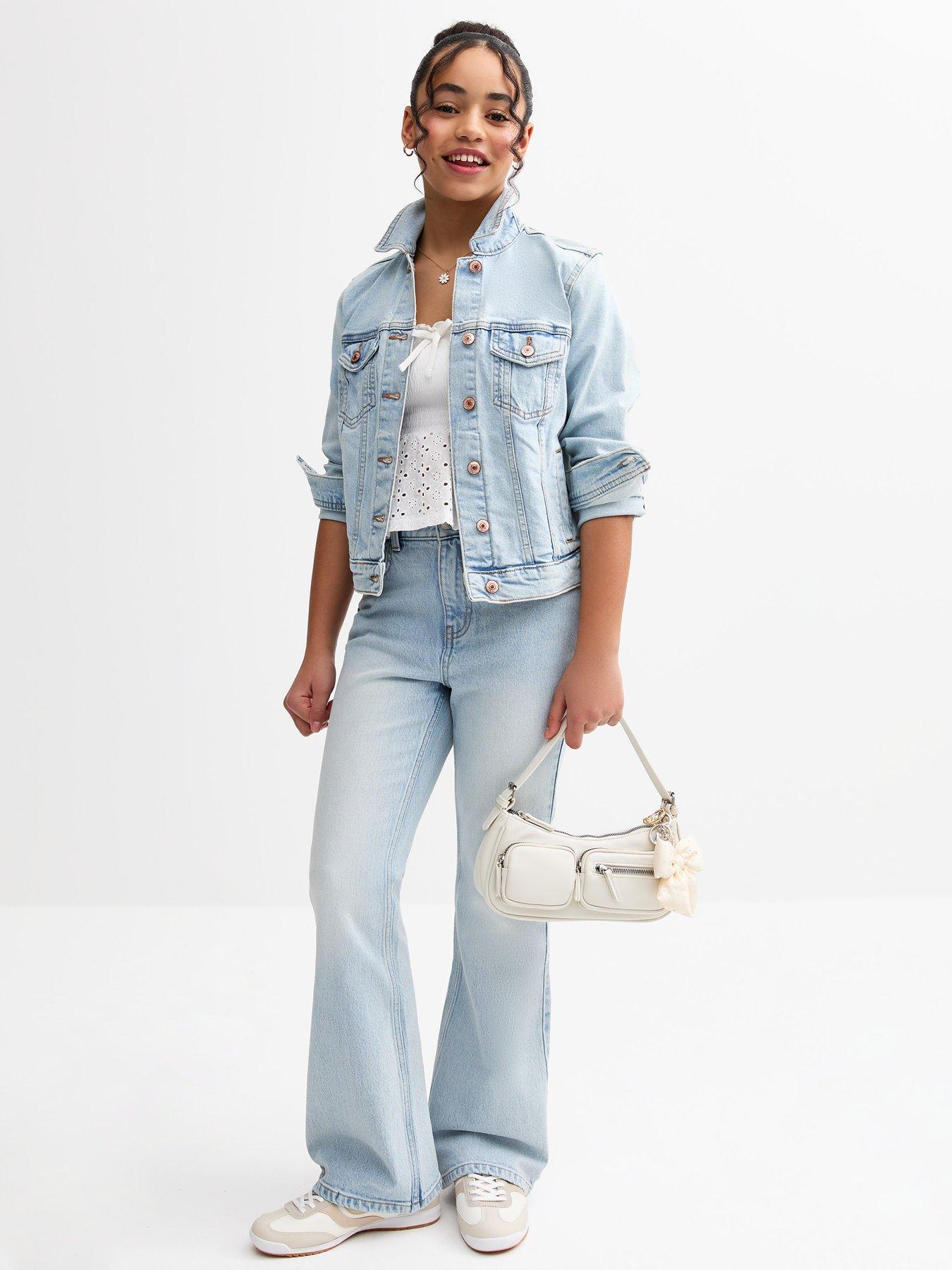 Image 3 of 6 of New Look 915 Girls Bleach Flared Leg Jeans - Light Blue
