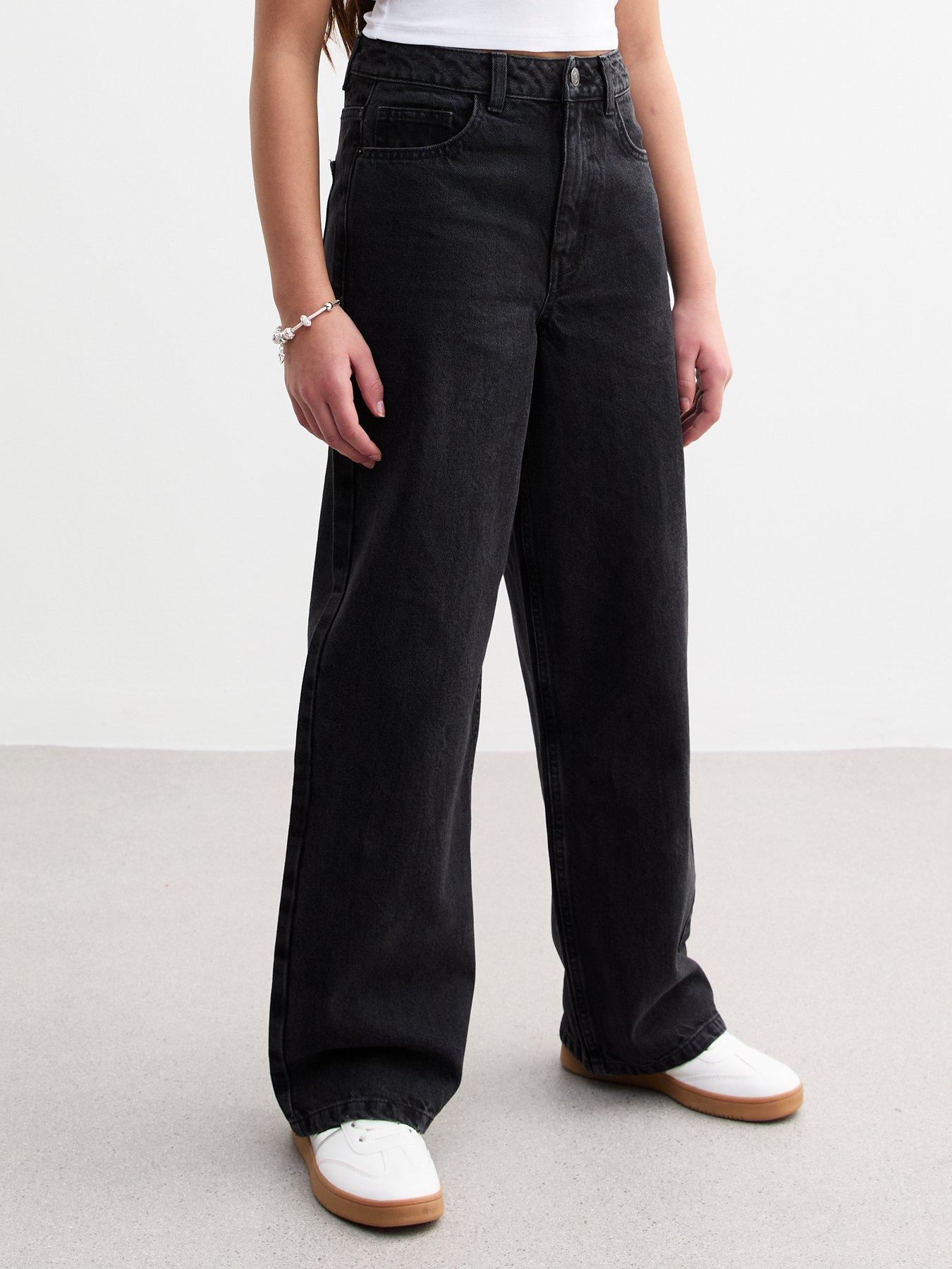 Image 1 of 5 of New Look 915 Girls Wide Leg Jeans - Black