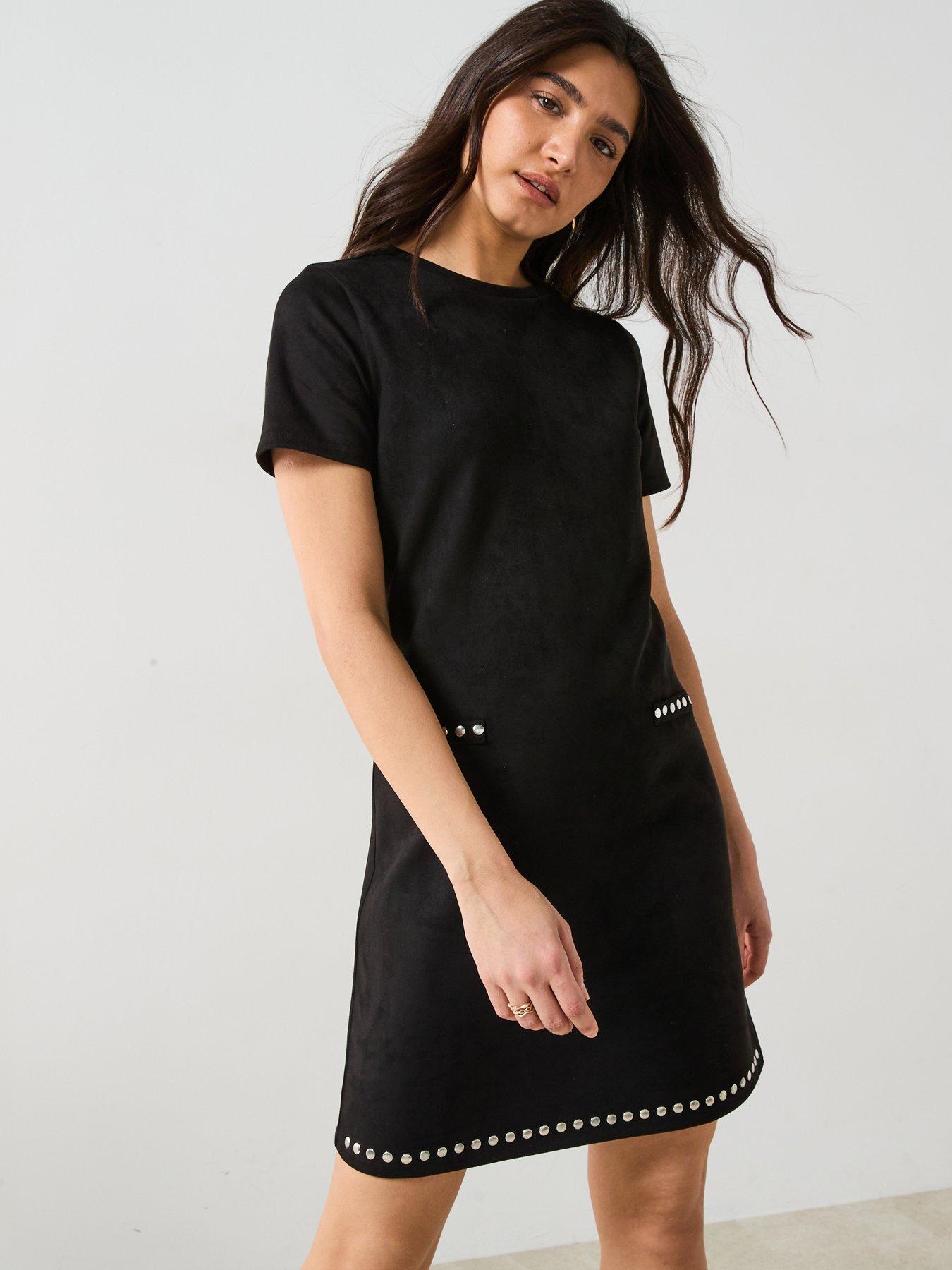 v-by-very-stud-detail-suede-look-shift-dress-black