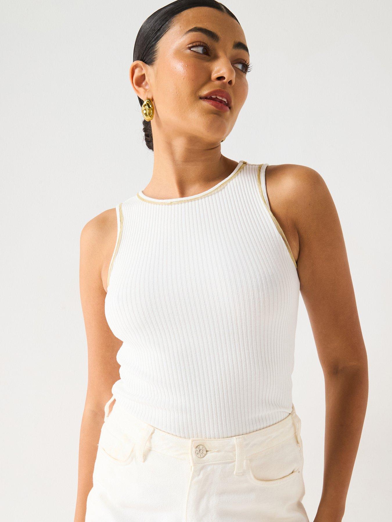 Image of V by Very Lurex Trim Rib Vest - White