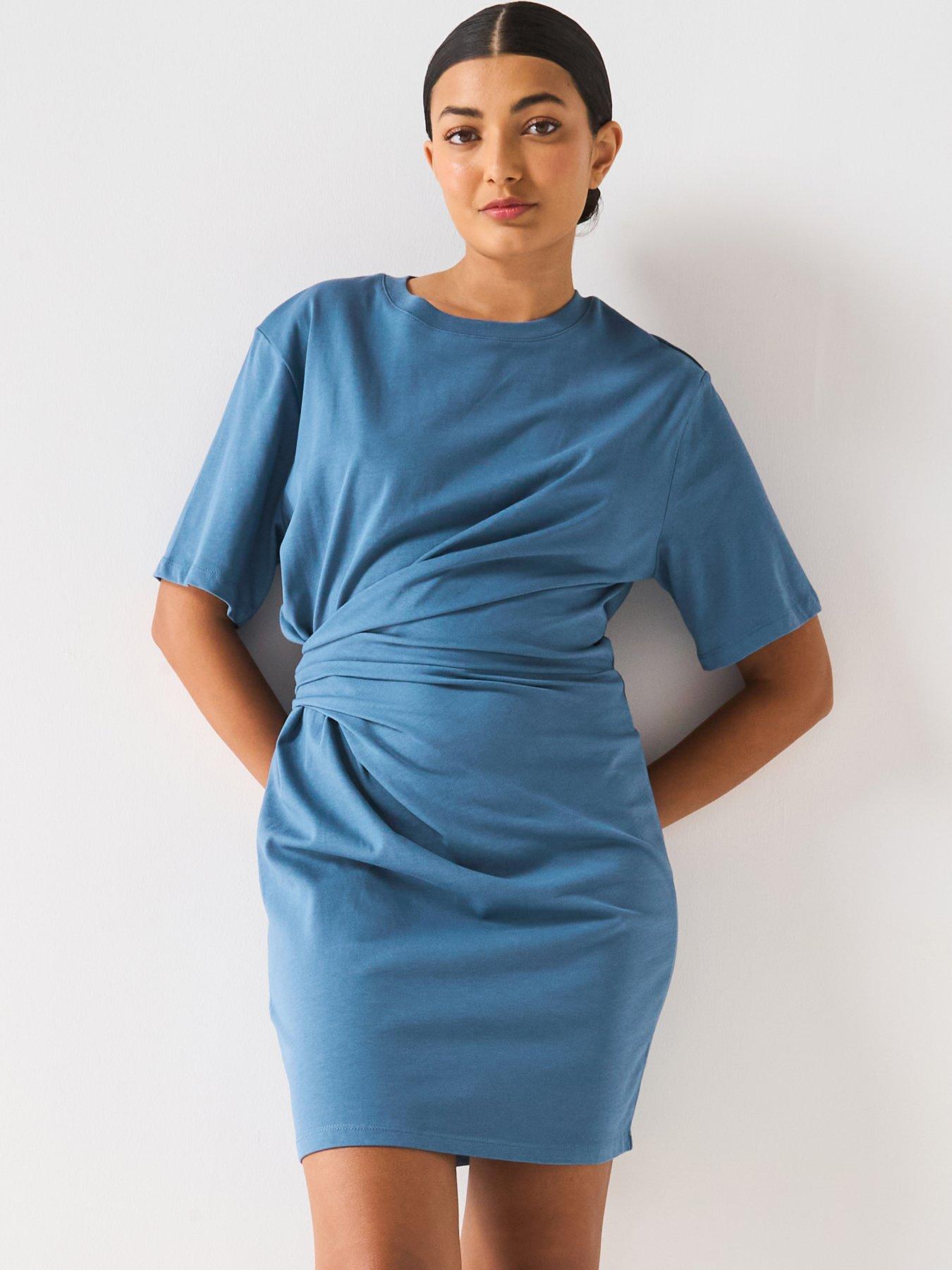 Image of V by Very Drapped Side Tee Dress - Blue